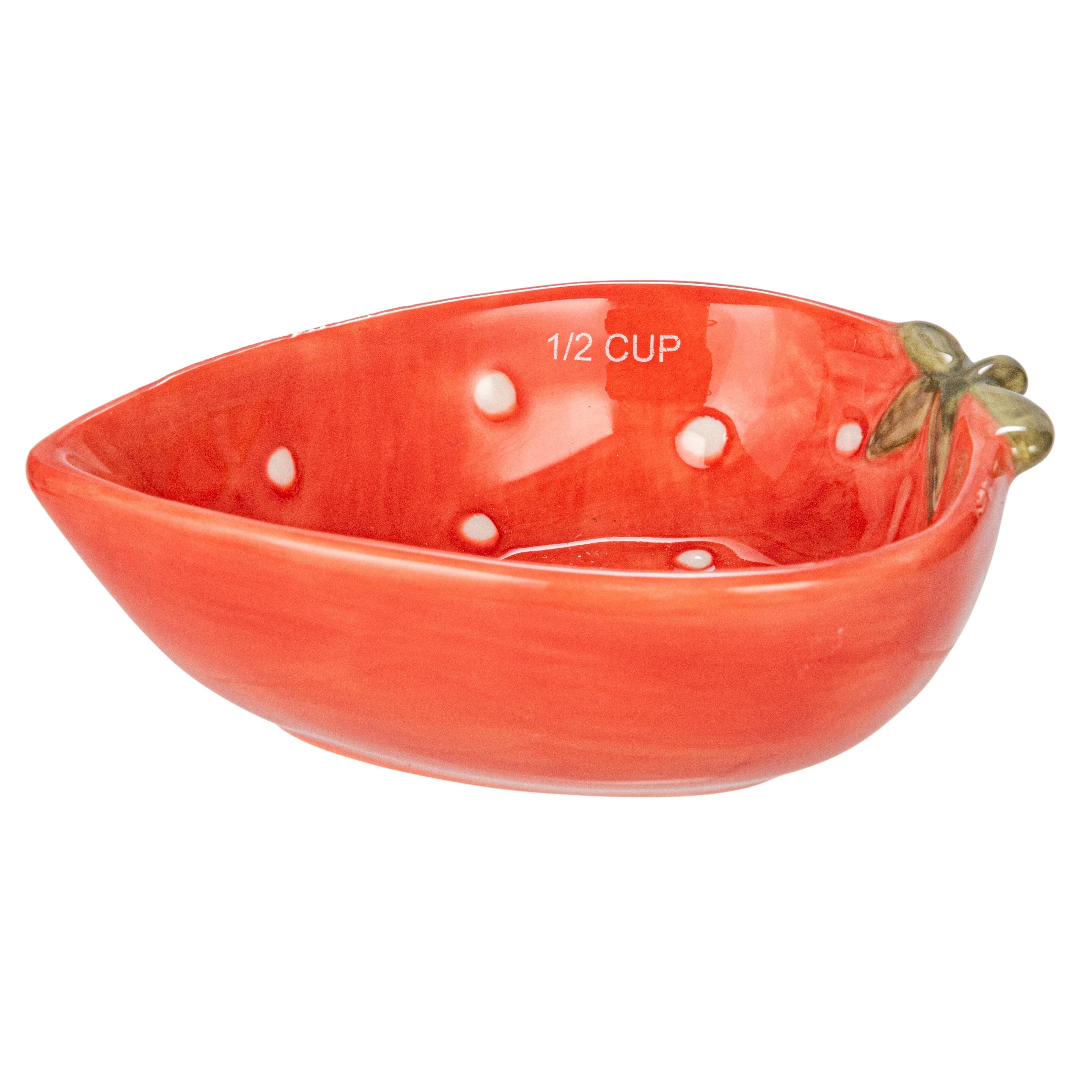 Storied Home Hand-Painted Strawberry Stoneware Measuring Cups Set of 4, , large