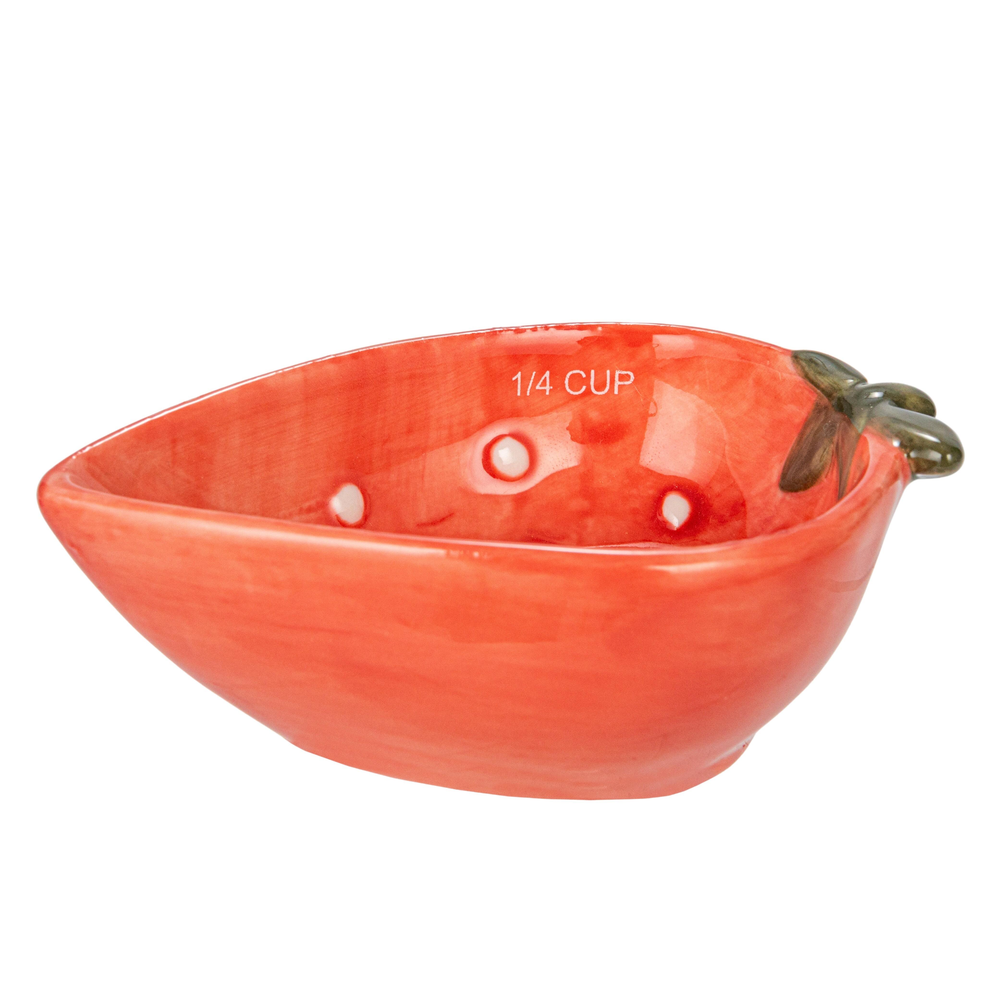 Storied Home Hand-Painted Strawberry Stoneware Measuring Cups Set of 4, , large