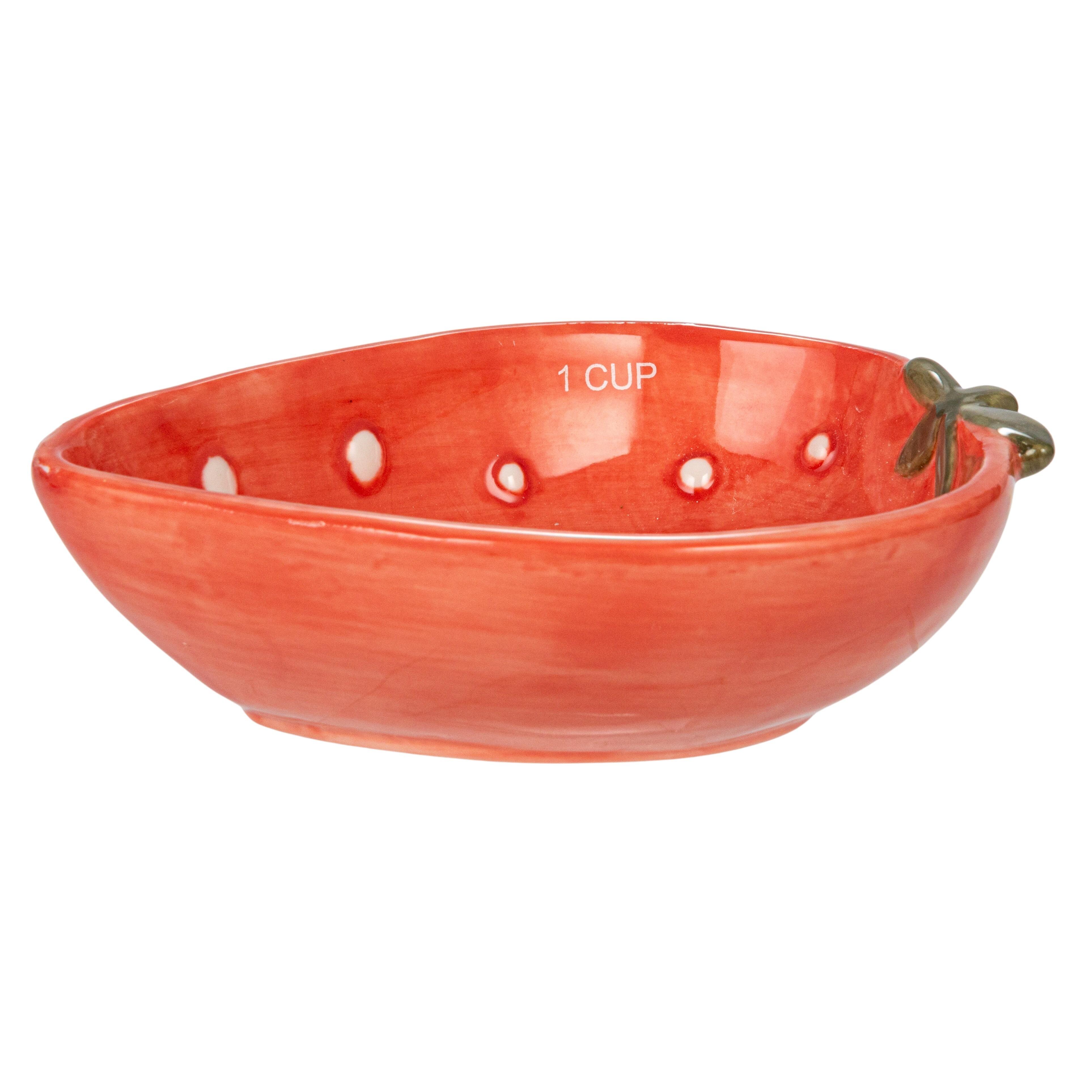 Storied Home Hand-Painted Strawberry Stoneware Measuring Cups Set of 4, , large
