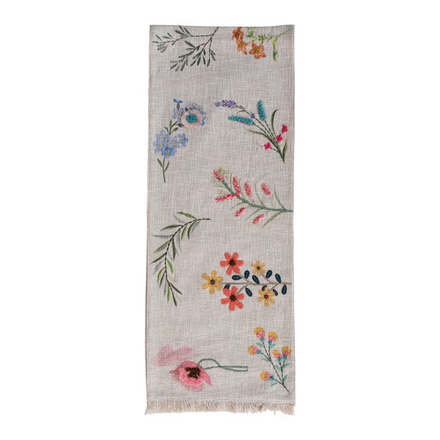 Storied Home Slub Printed Table Runner with Flowers