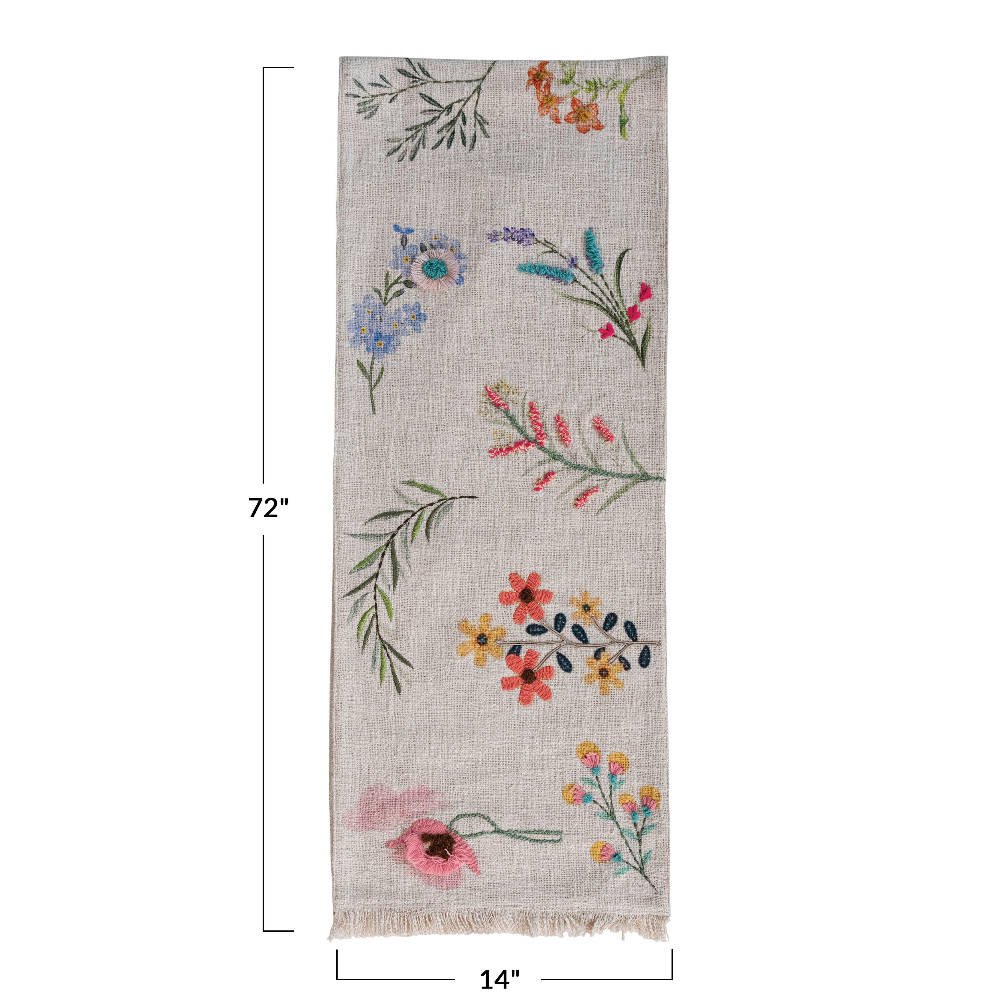 Storied Home Slub Printed Table Runner with Flowers, , large