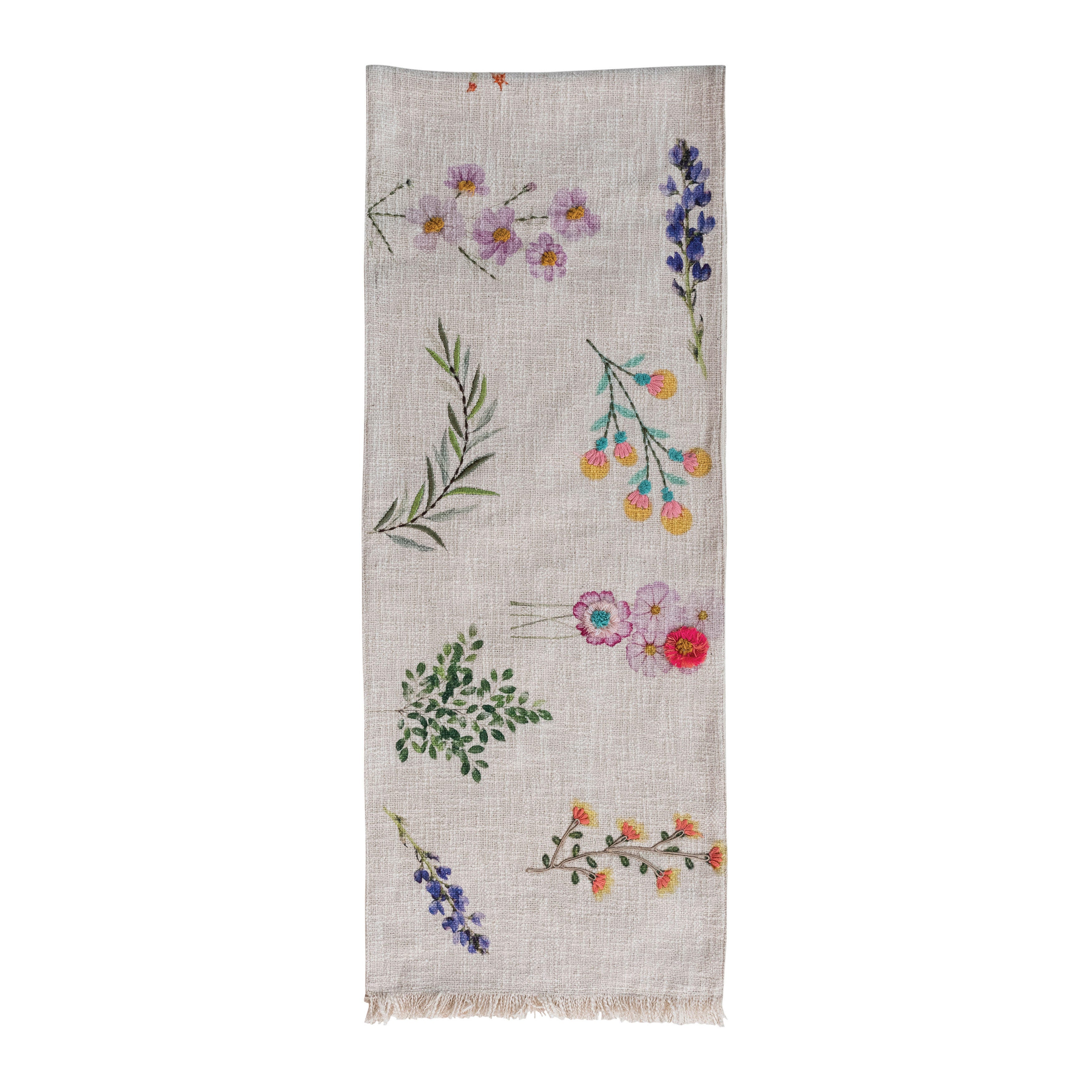 Storied Home Slub Printed Table Runner with Flowers, , large
