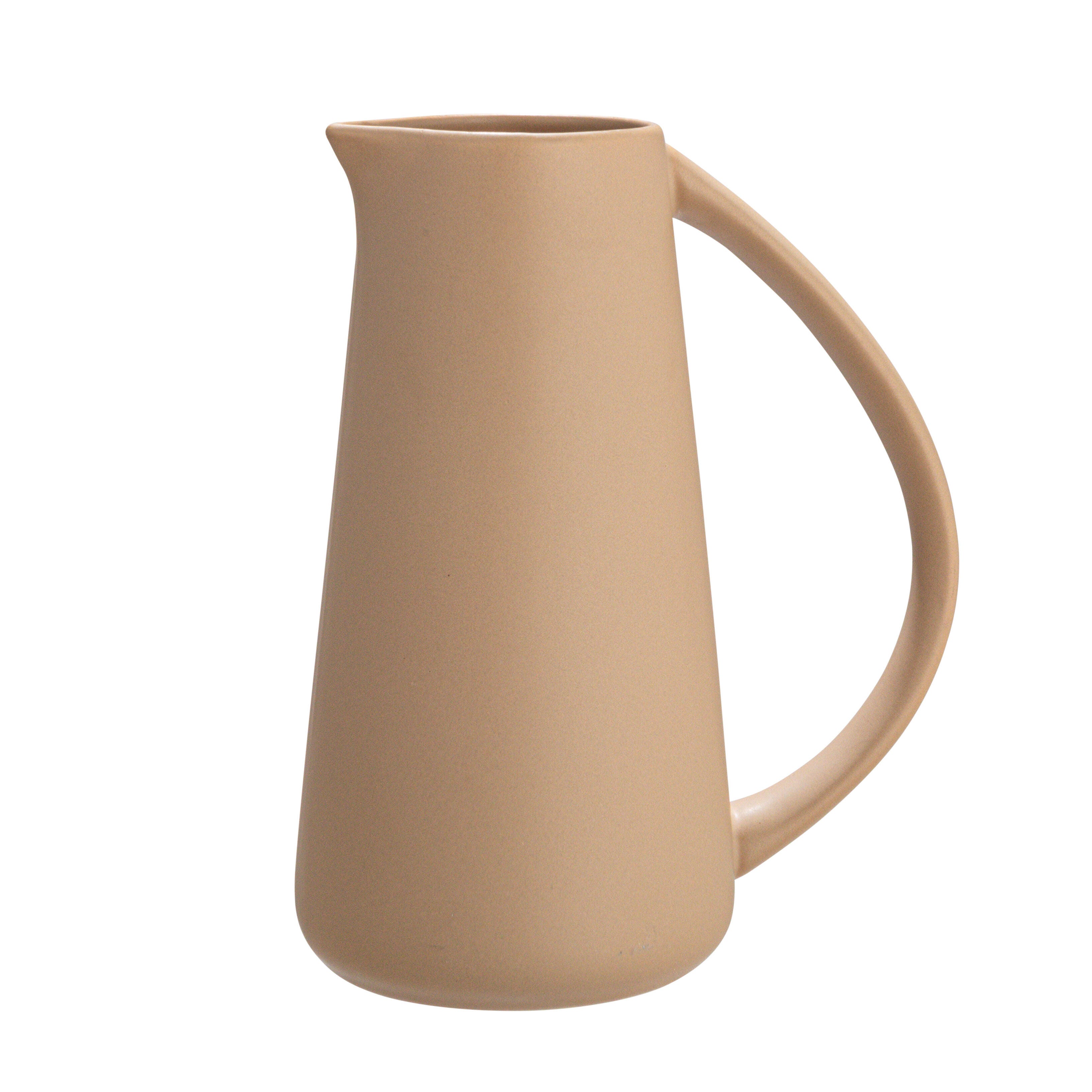 Storied Home Modern Stoneware Pitcher, Beige, large