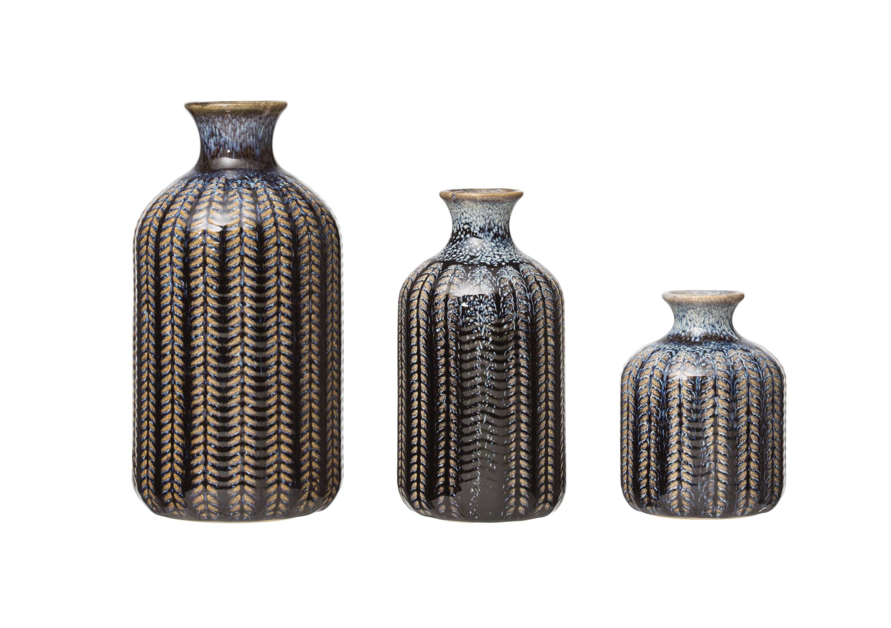 Storied Home Stoneware Embossed Vase Set of 3, , large