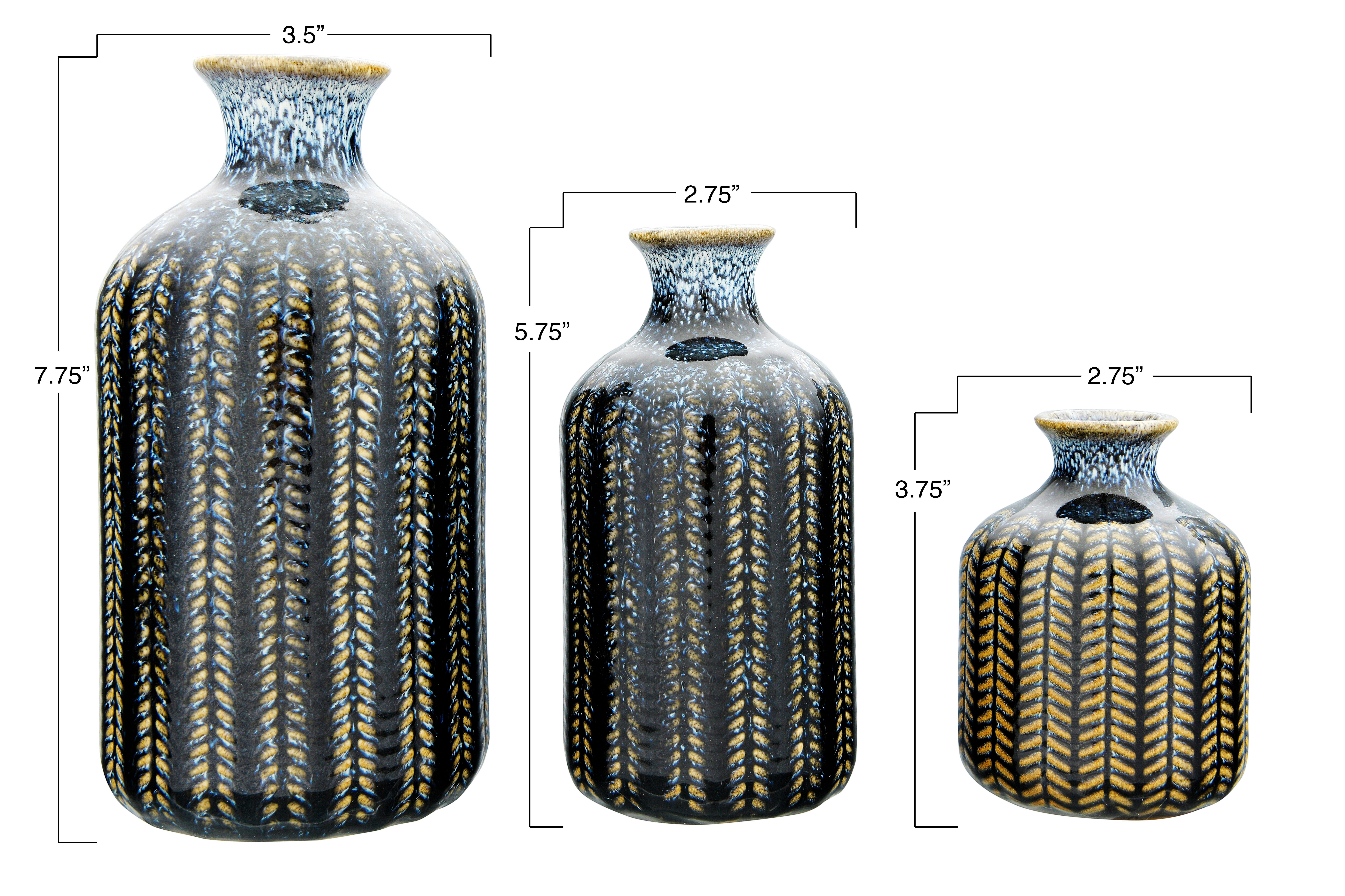 Storied Home Stoneware Embossed Vase Set of 3, , large
