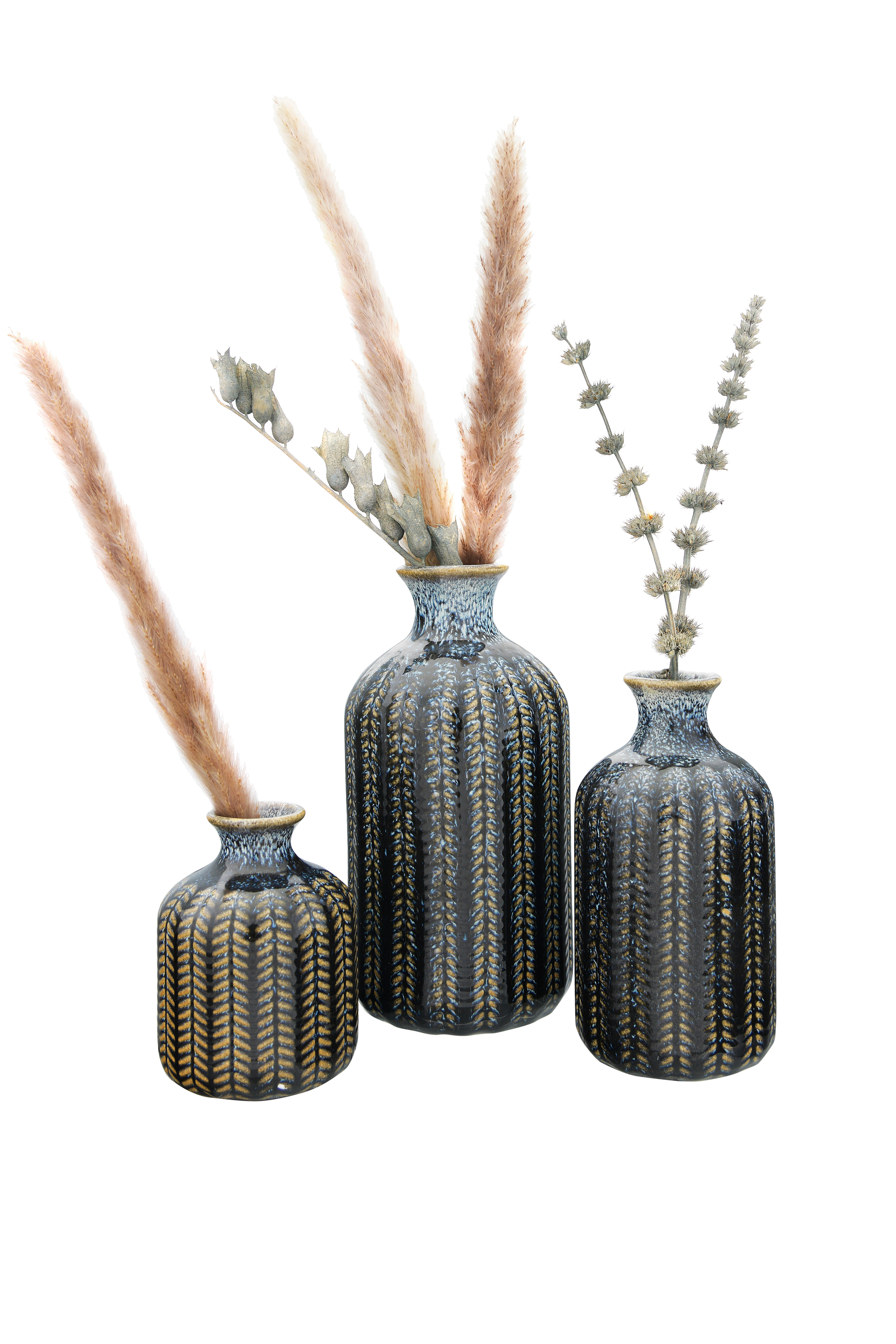Storied Home Stoneware Embossed Vase Set of 3, , large