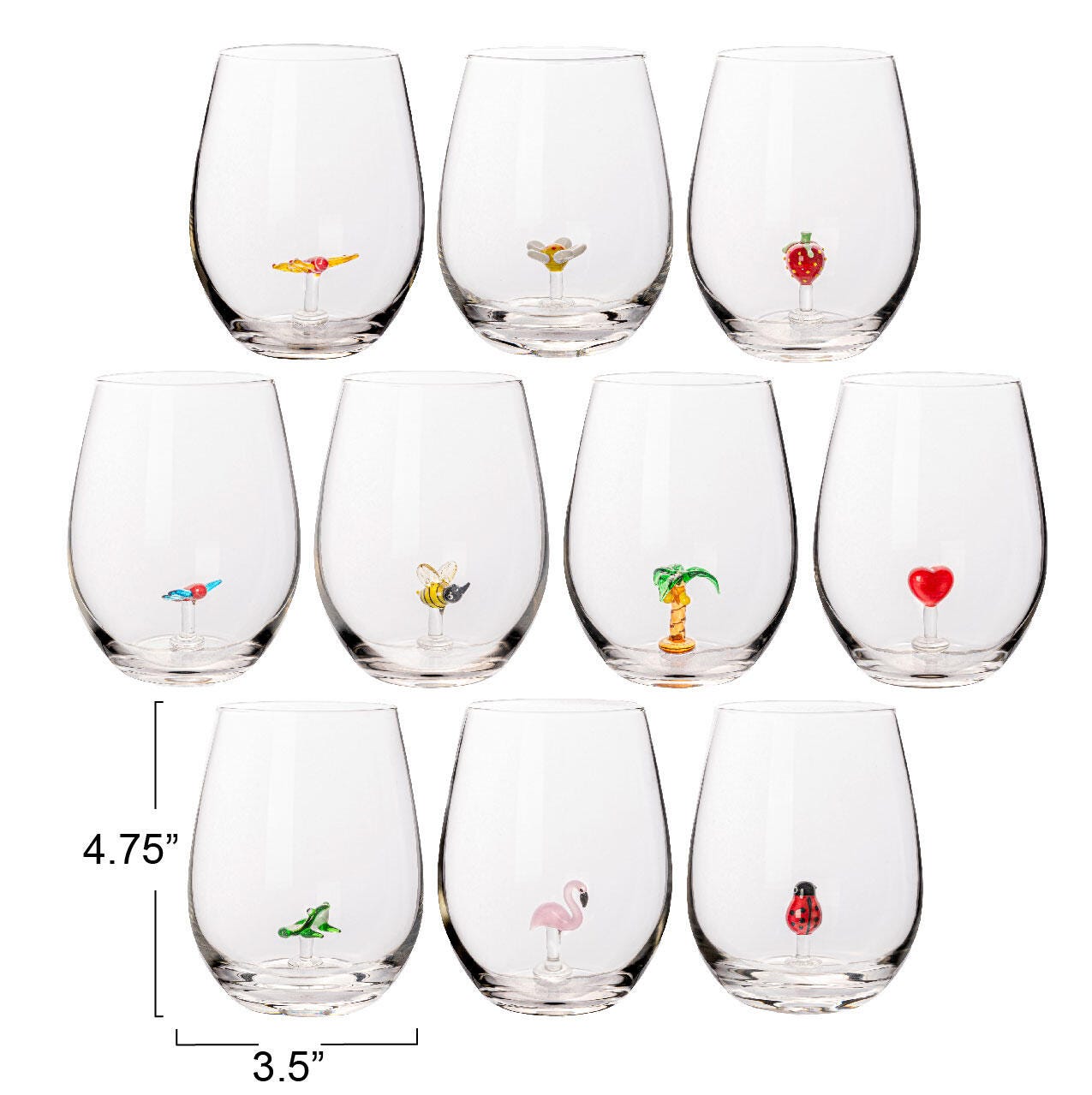 Storied Home Round Stemless Wine Glass Set of 10, , large