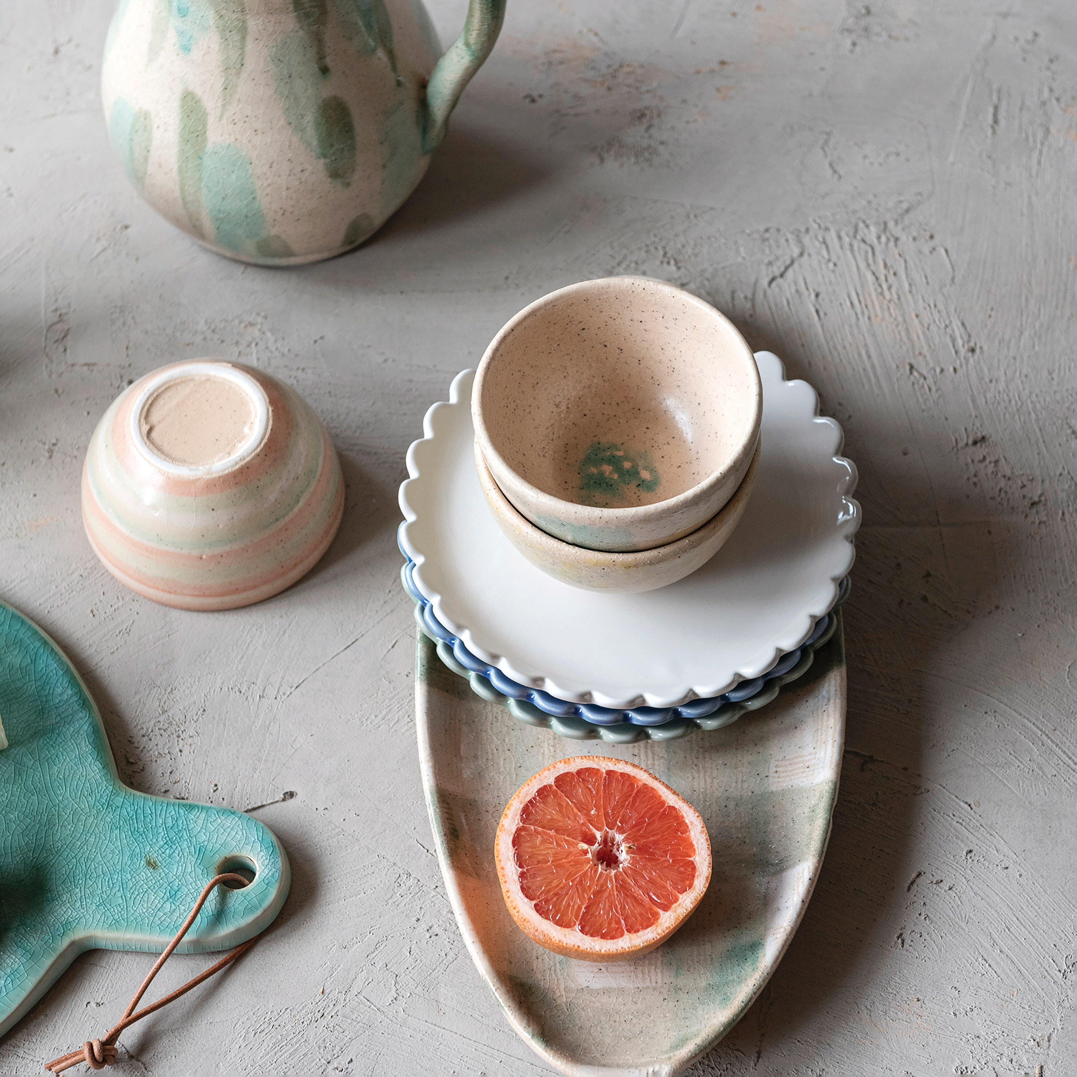 Storied Home Round Stoneware Plate with Scalloped Edge Set of 12, , rollover