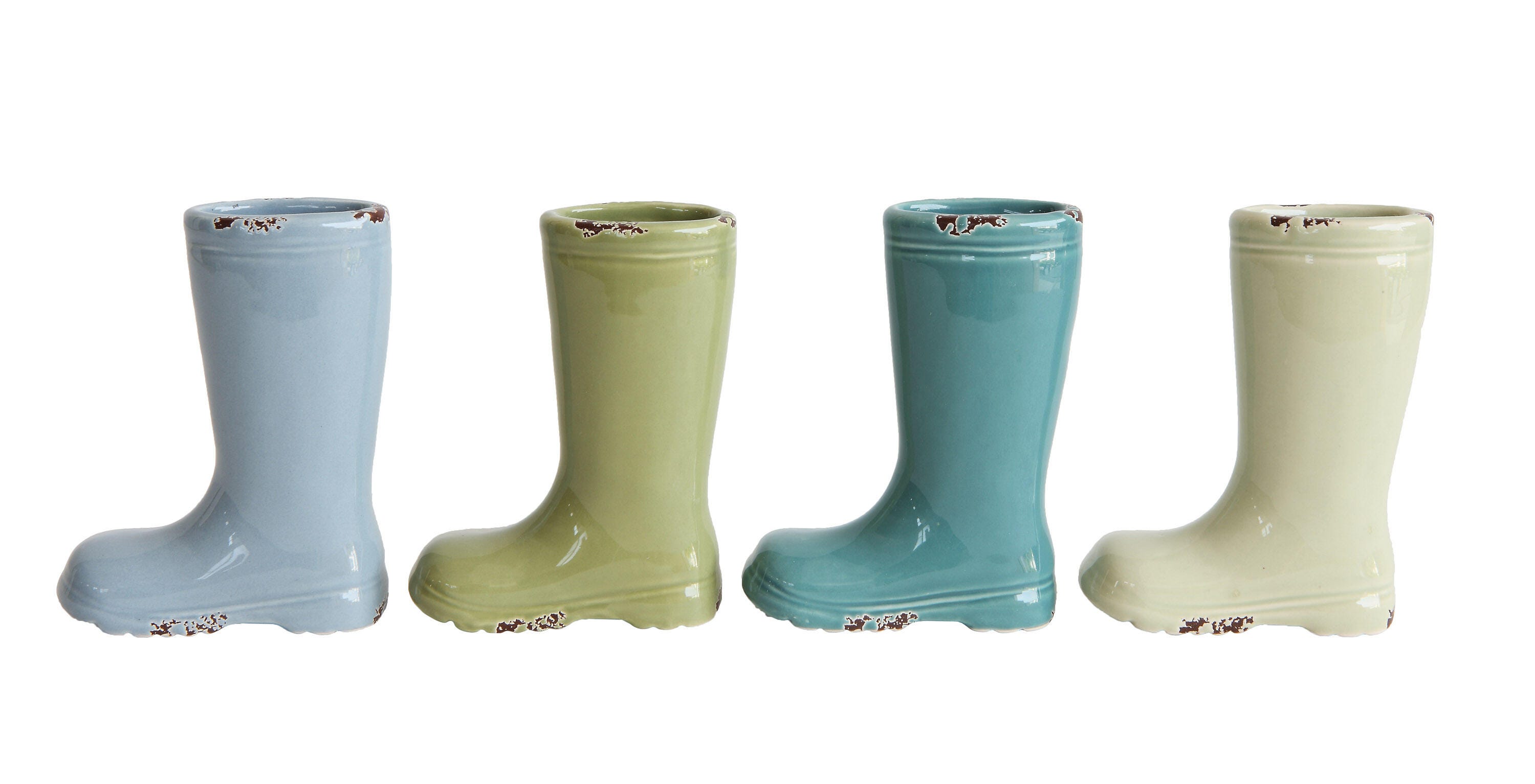 Storied Home Stoneware Boot Vases with Distressed Finish Set of 4, , large