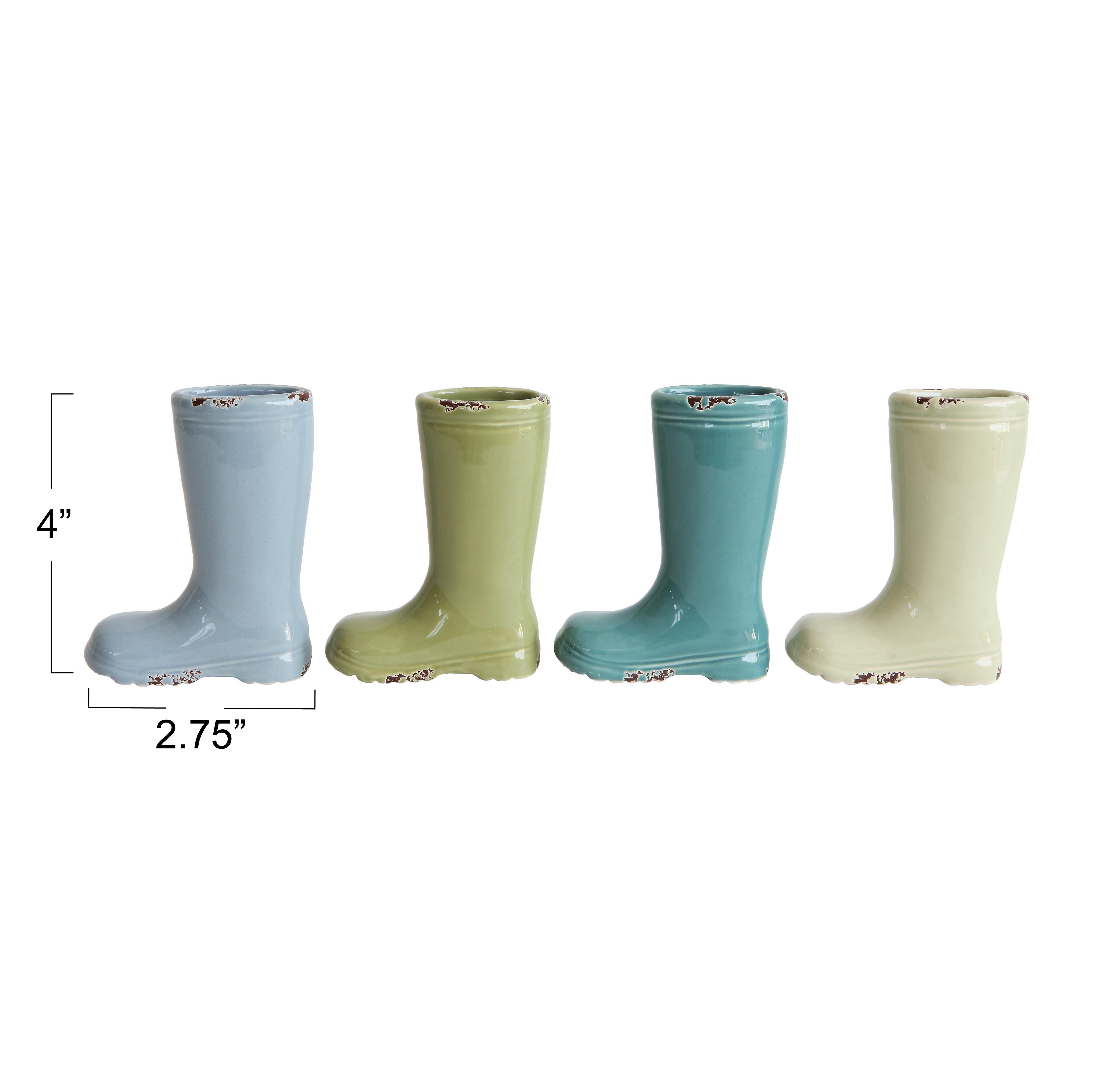Storied Home Stoneware Boot Vases with Distressed Finish Set of 4, , large