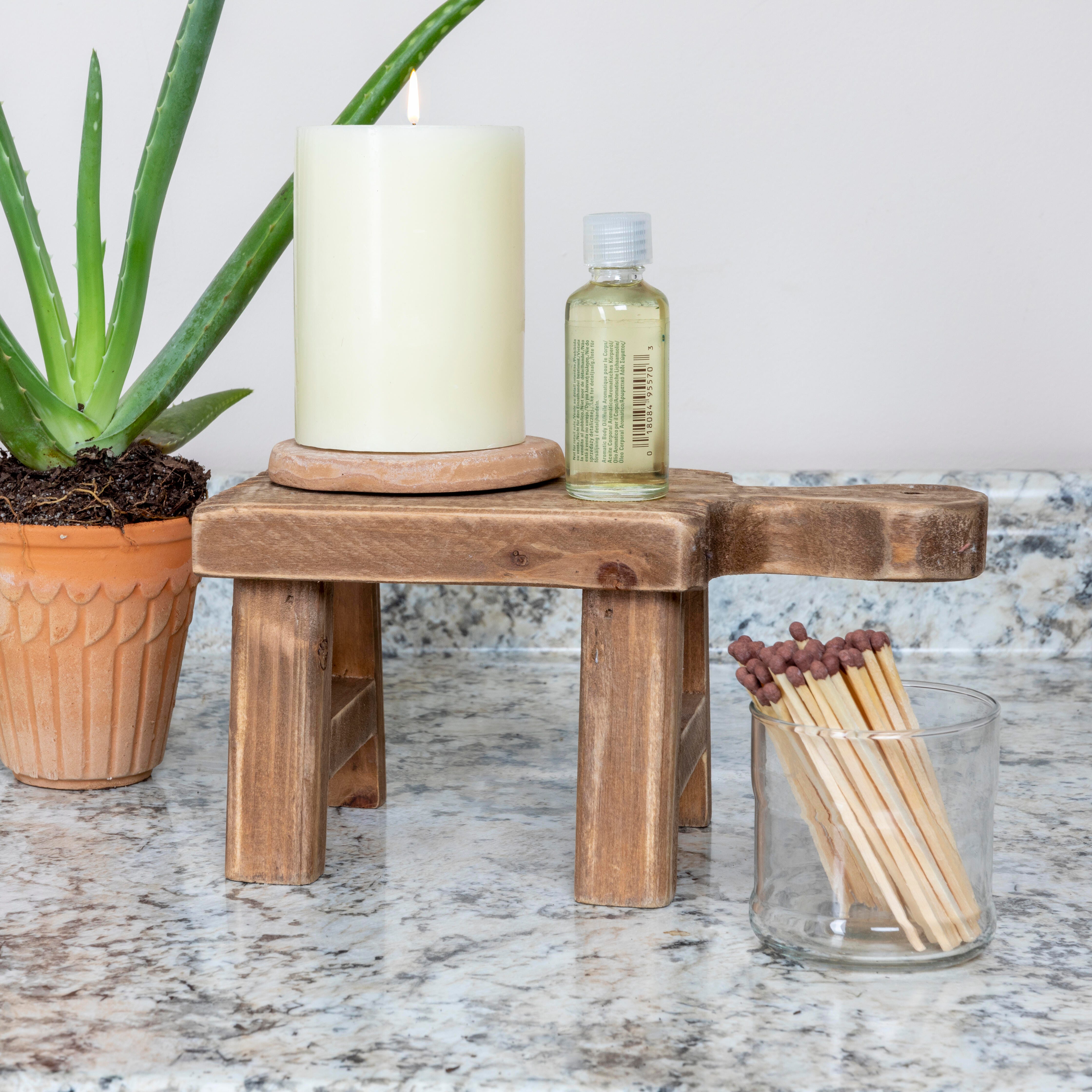 Storied Home Rustic Small Pedestal with Handle, , rollover