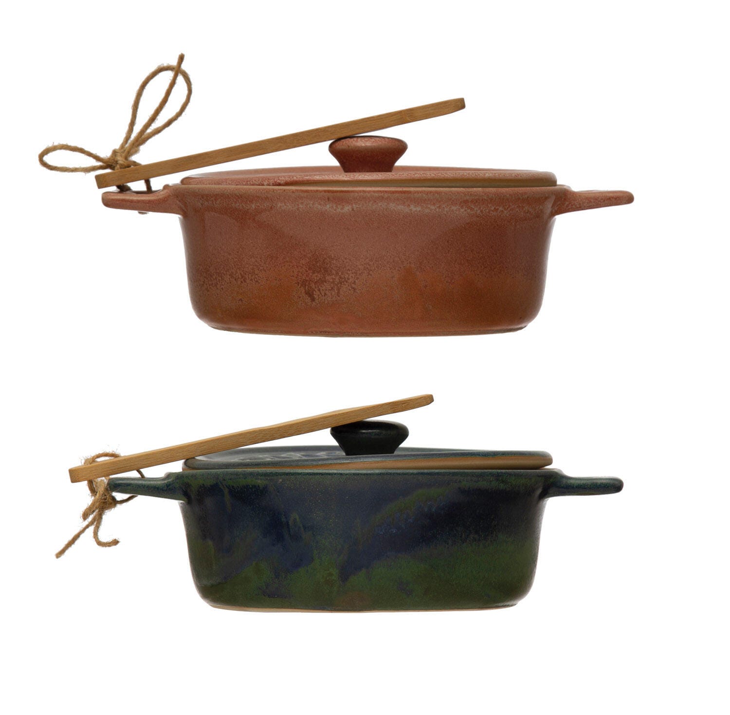 Storied Home Stoneware Brie Baker with Bamboo Spreader Set, , large