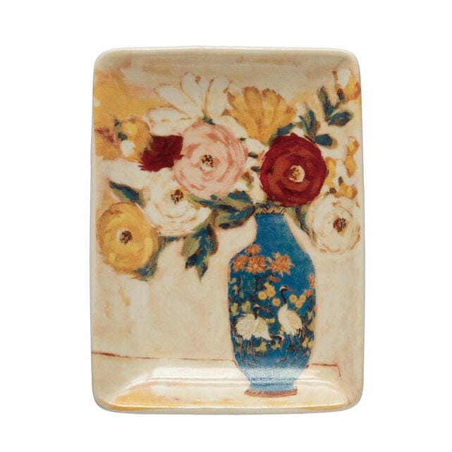 Storied Home Stoneware Dish with Flowers in Vase Set of 4, , large