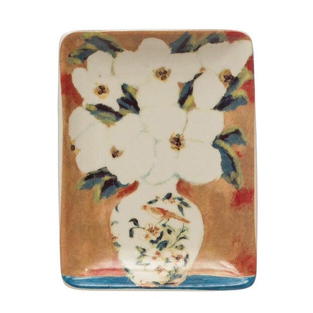 Storied Home Stoneware Dish with Flowers in Vase Set of 4, , large