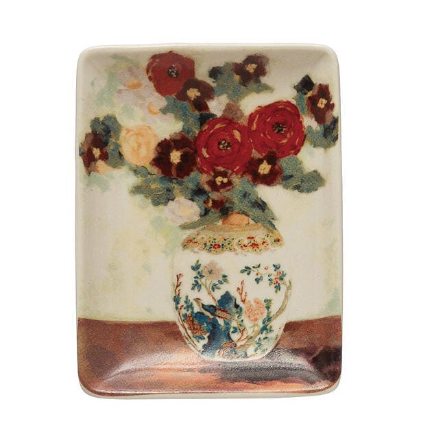 Storied Home Stoneware Dish with Flowers in Vase Set of 4, , large