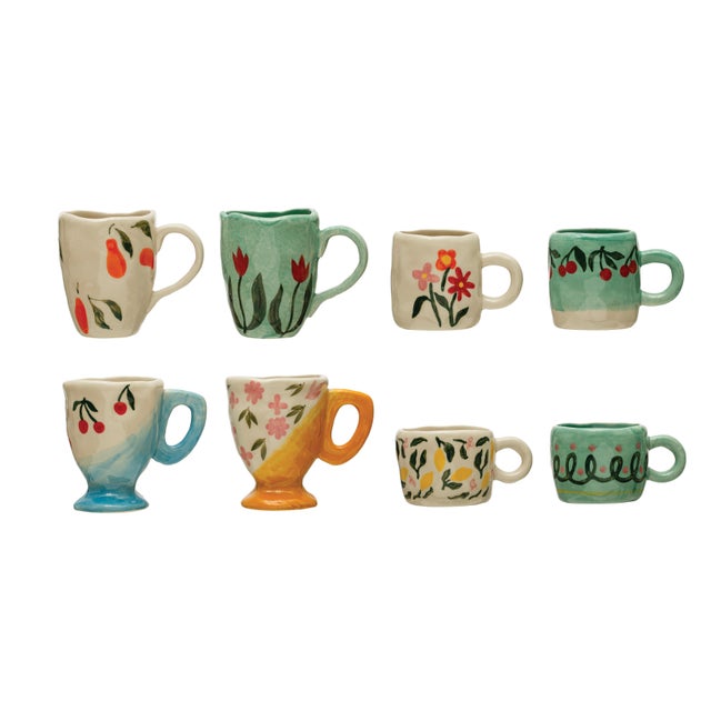 Storied Home Espresso Cups with Painted Designs (Set of 8)
