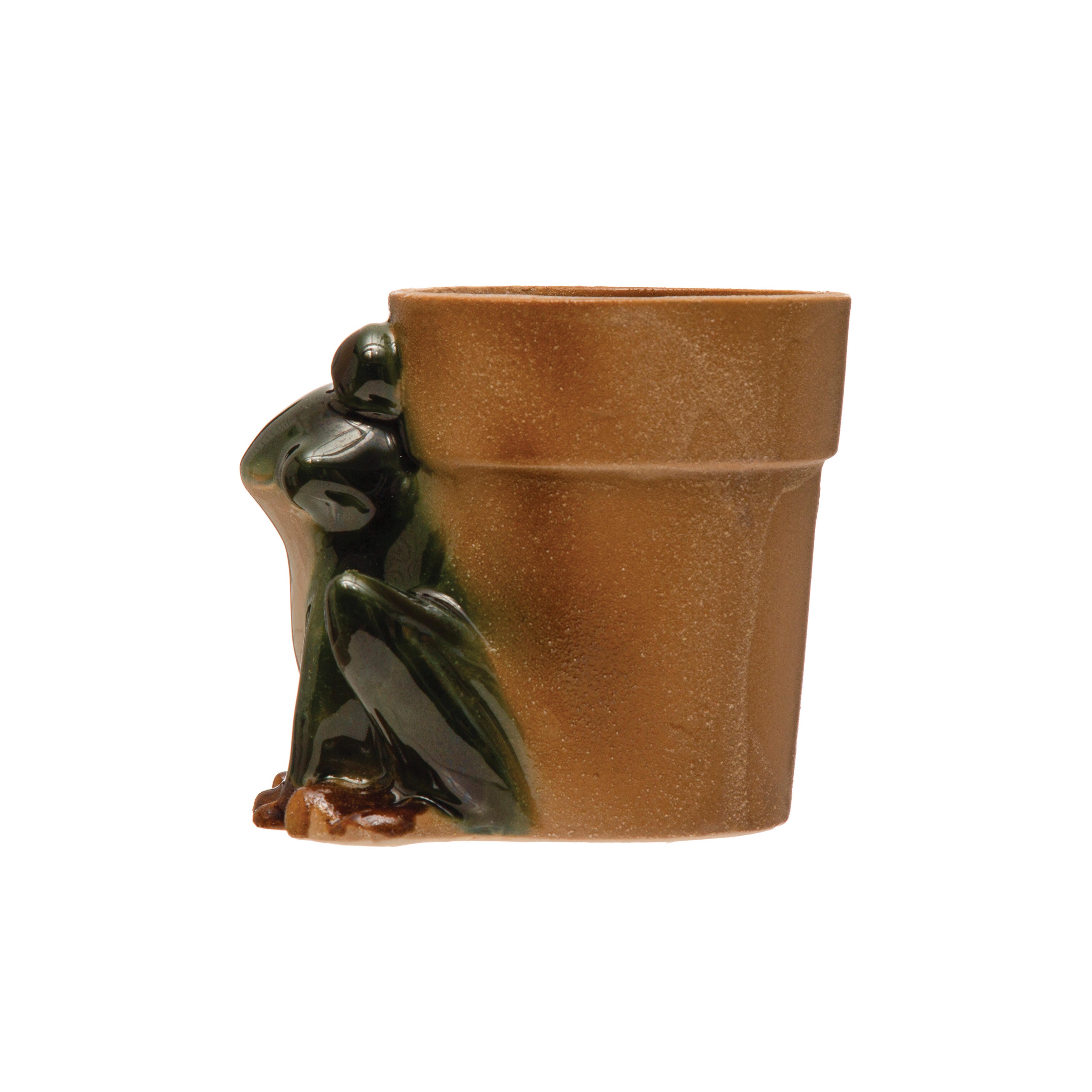 Storied Home Stoneware Frog Planter with Reactive Glaze, , large