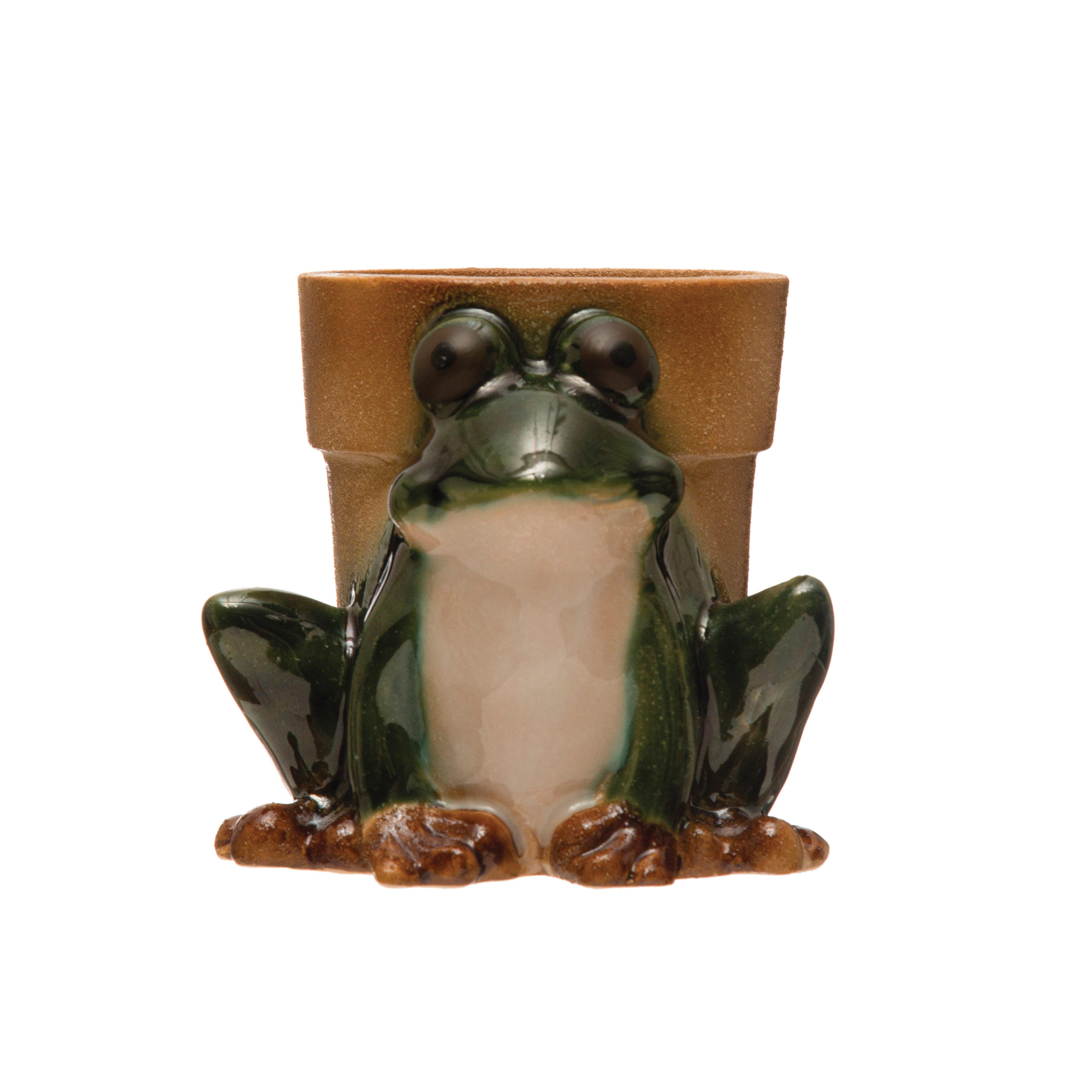 Storied Home Stoneware Frog Planter with Reactive Glaze, , large