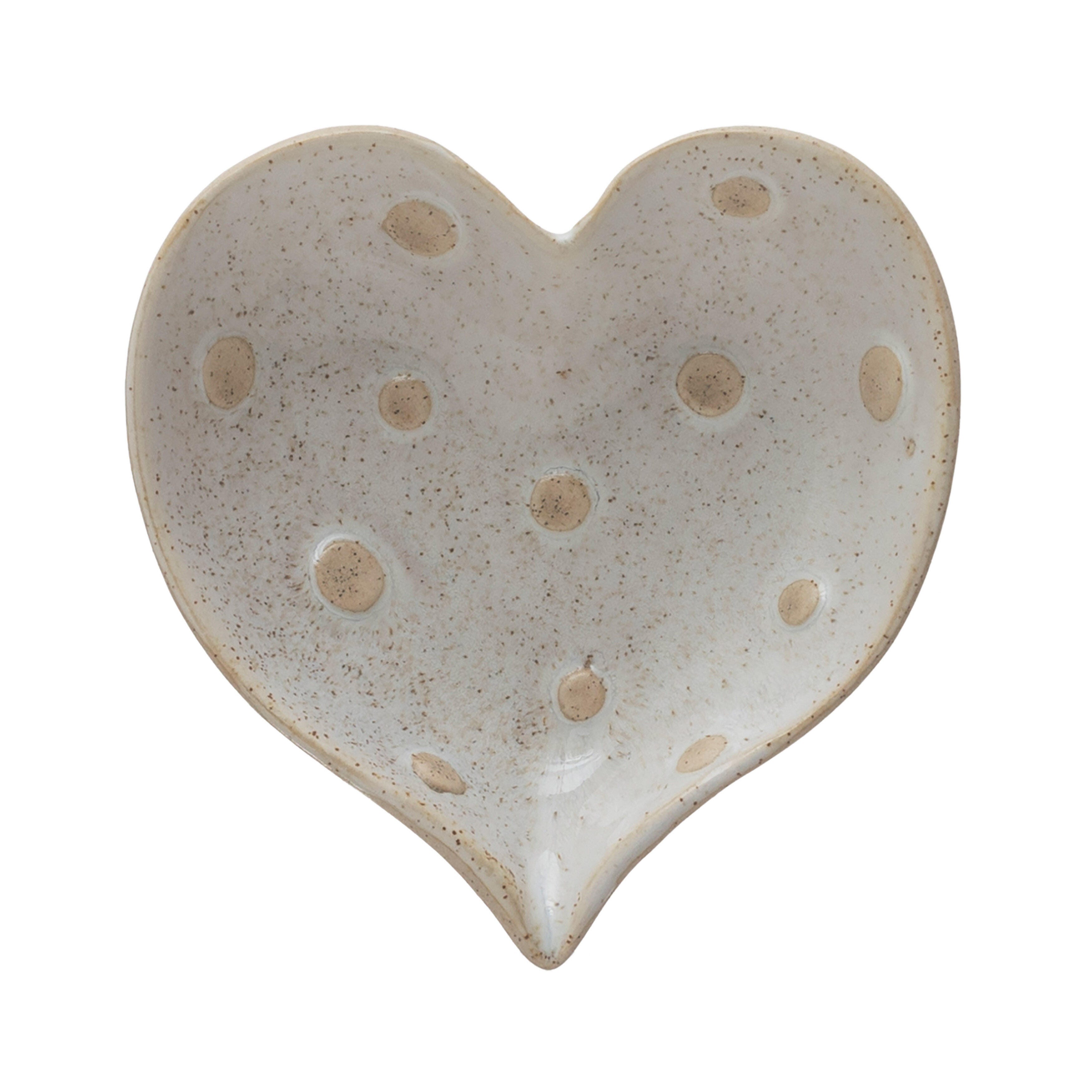 Storied Home Stoneware Heart Shaped Dish with Dots Set of 12, , large