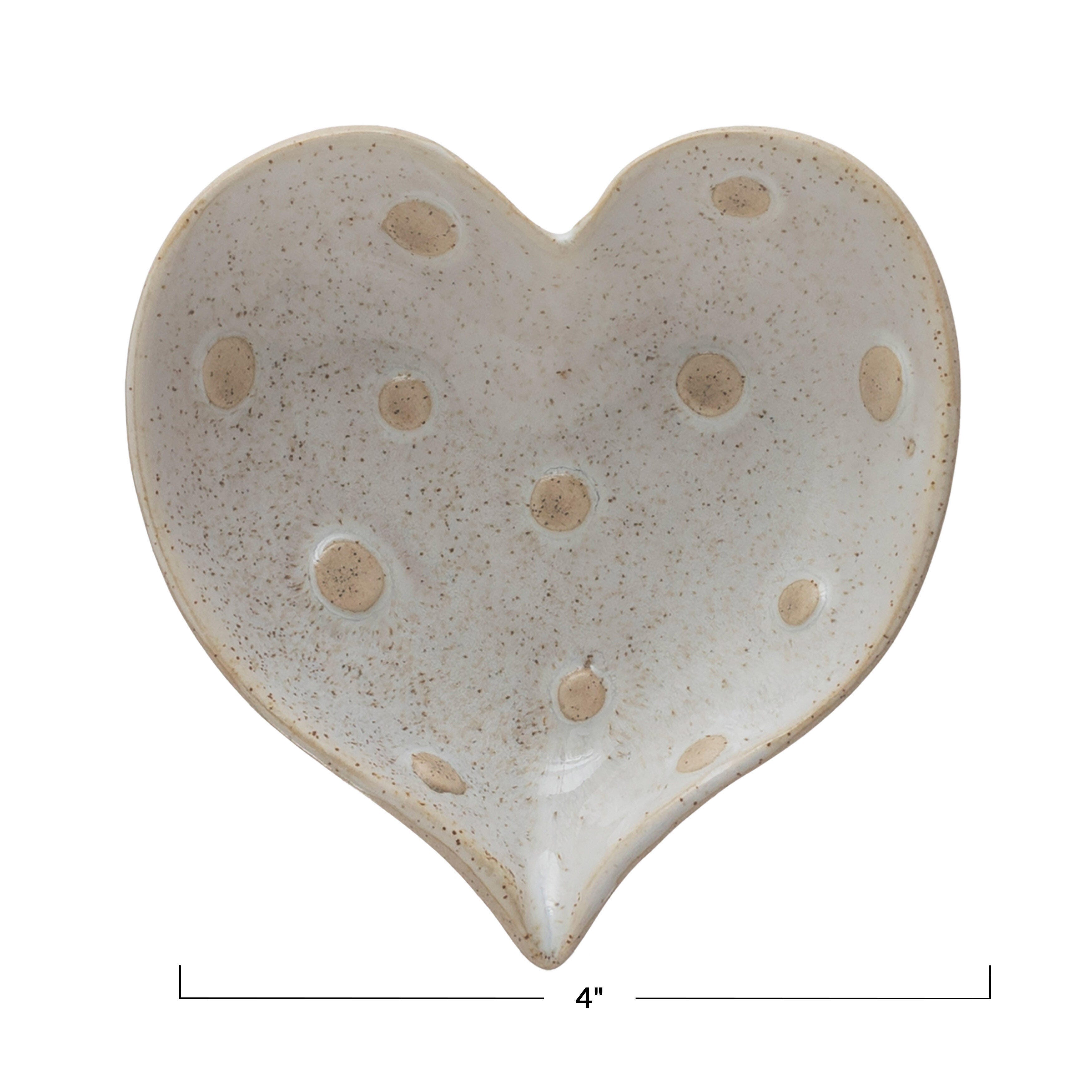 Storied Home Stoneware Heart Shaped Dish with Dots Set of 12, , large
