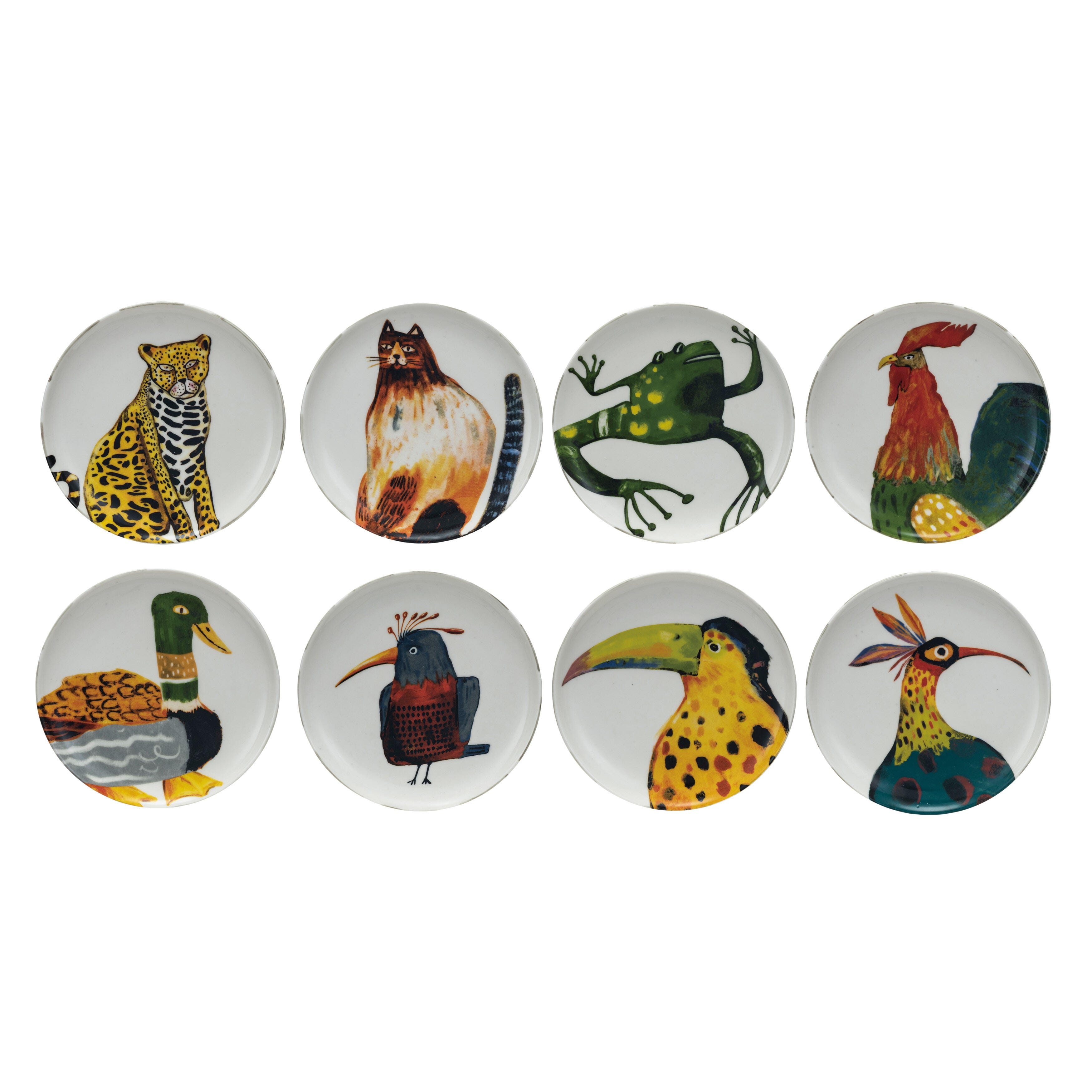 Storied Home Stoneware Plate Set with Animal Designs Set of 8, , large