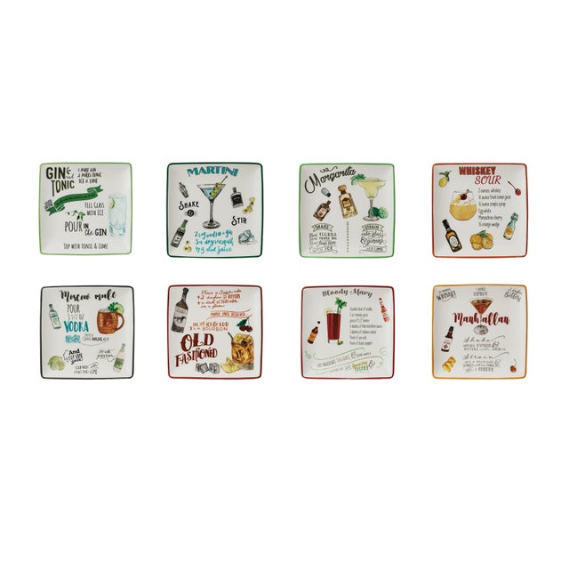 Storied Home Plate Set with Cocktail Recipes Design (Set of 8)