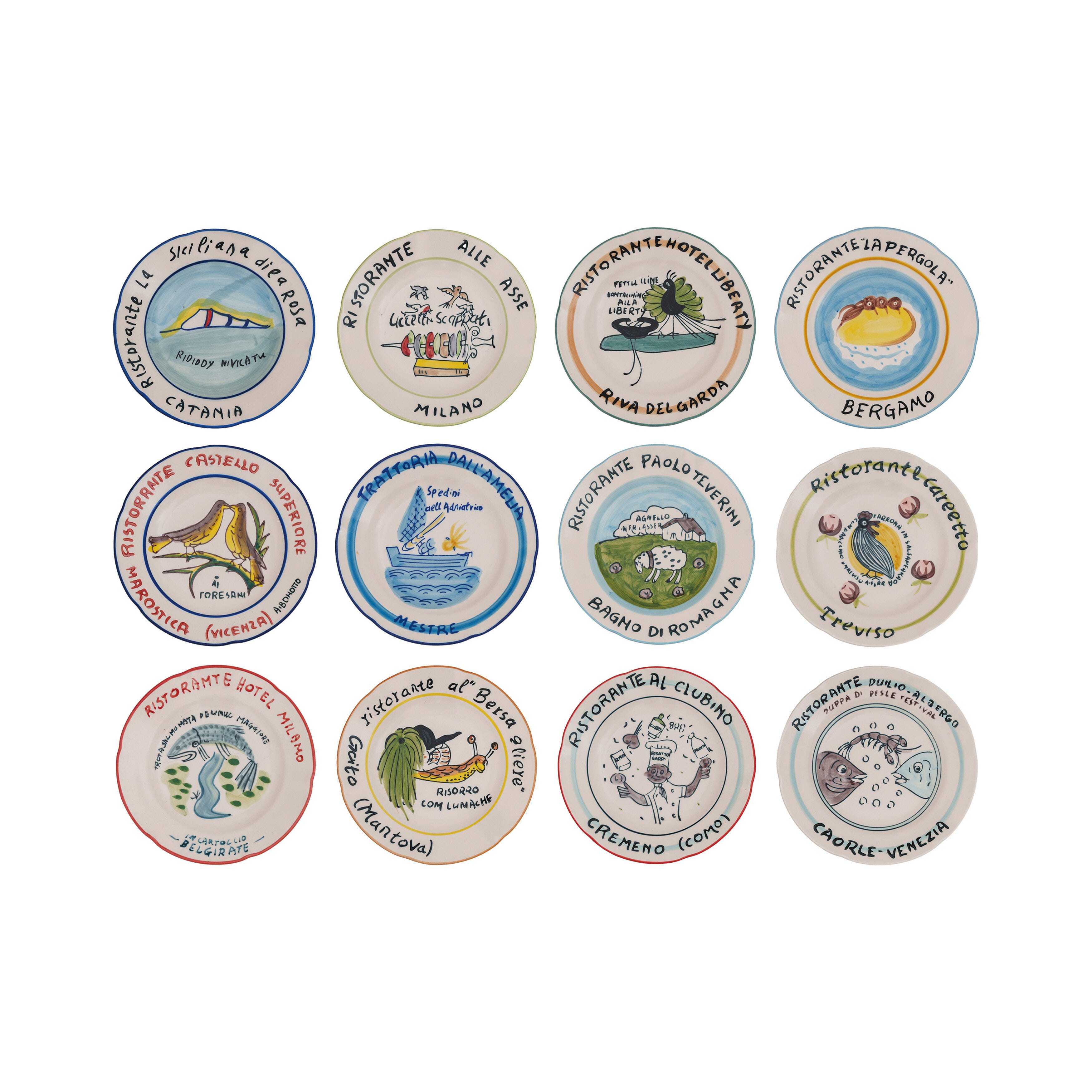 Storied Home Stoneware Plate Set with Restaurant Image Set of 12, , large