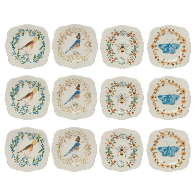 Storied Home Plates with Painted Fauna (Set of 12)