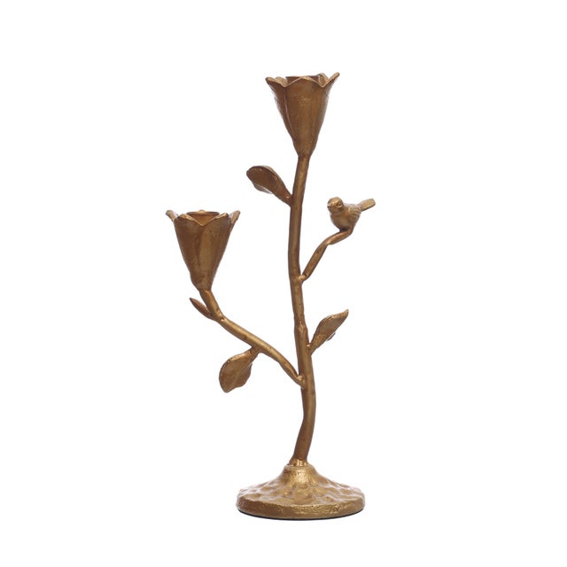 Storied Home Tall Hand-Forged Candelabra, Gold