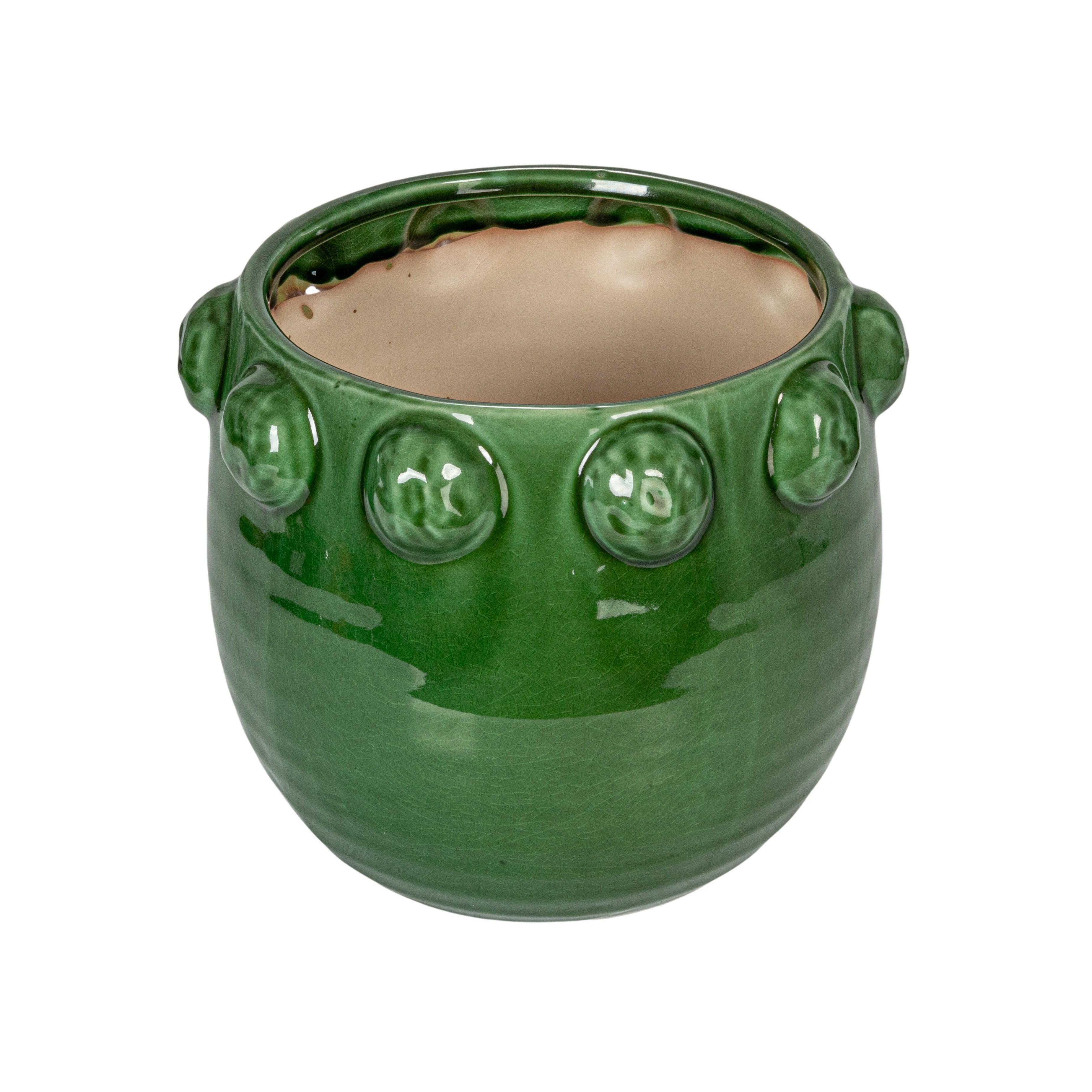 Storied Home Terra-cotta Planter with Raised Dots, Green, large