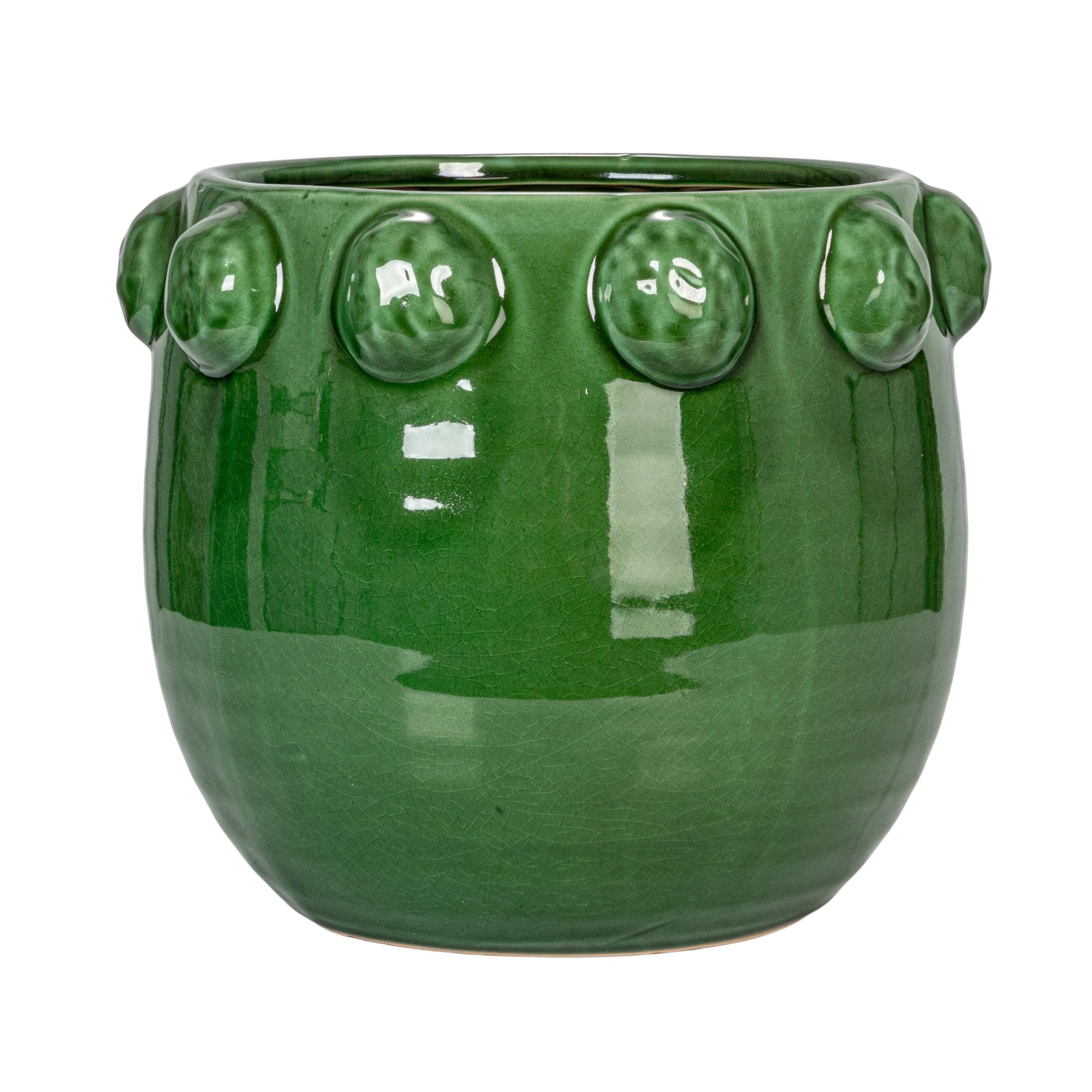 Storied Home Terra-cotta Planter with Raised Dots, Green, large