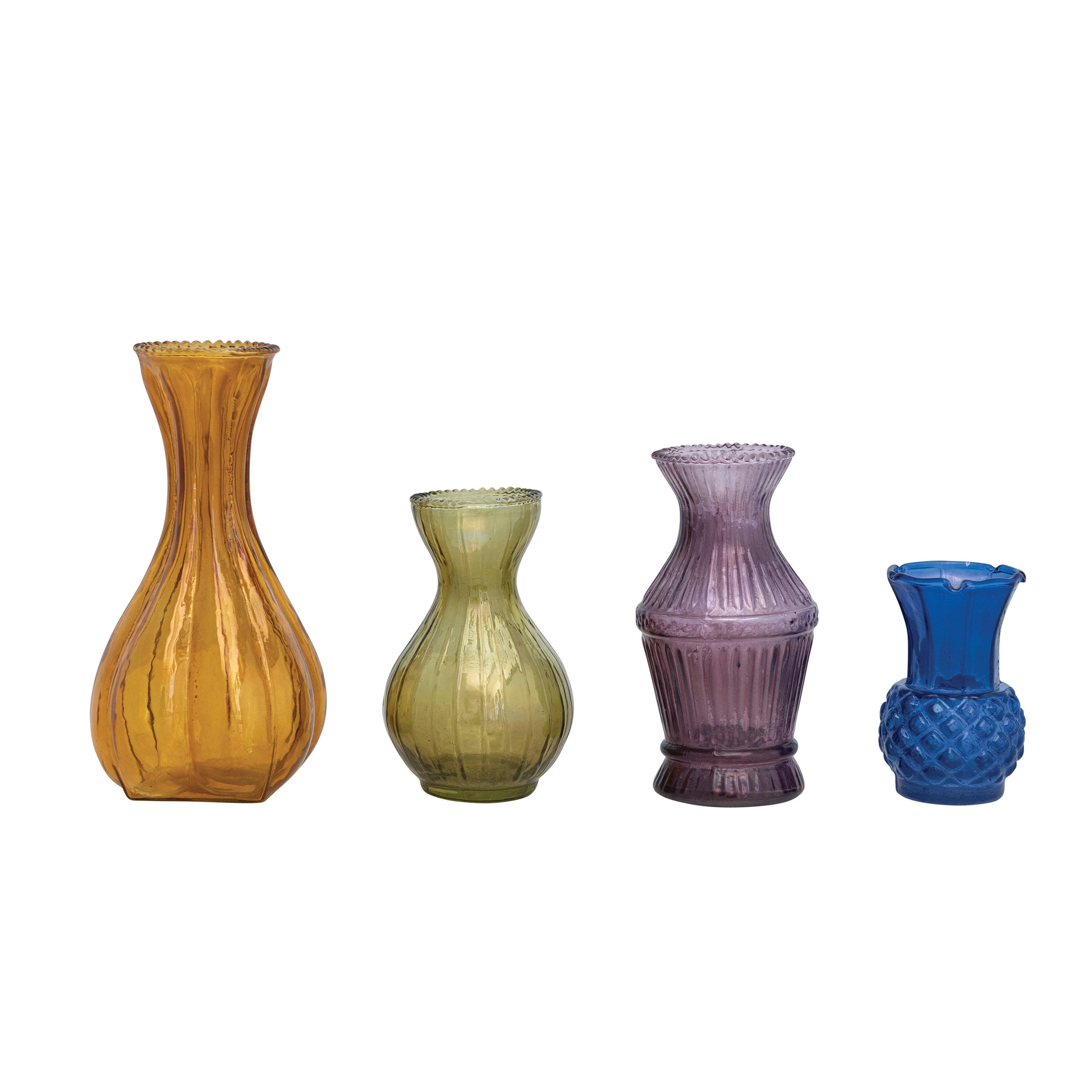 Storied Home Various Debossed Glass Bud Vases Set of 4, , large