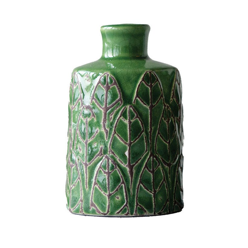 Storied Home Various Stoneware Planters with Leafy Patterns Set of 3, , large