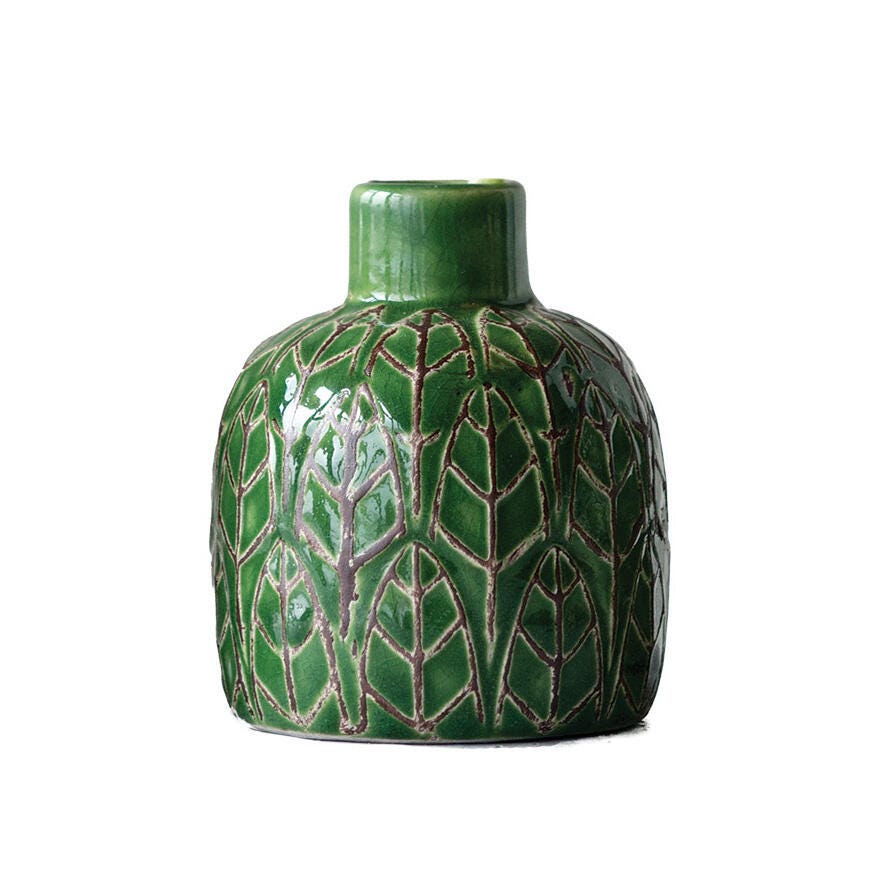 Storied Home Various Stoneware Planters with Leafy Patterns Set of 3, , large