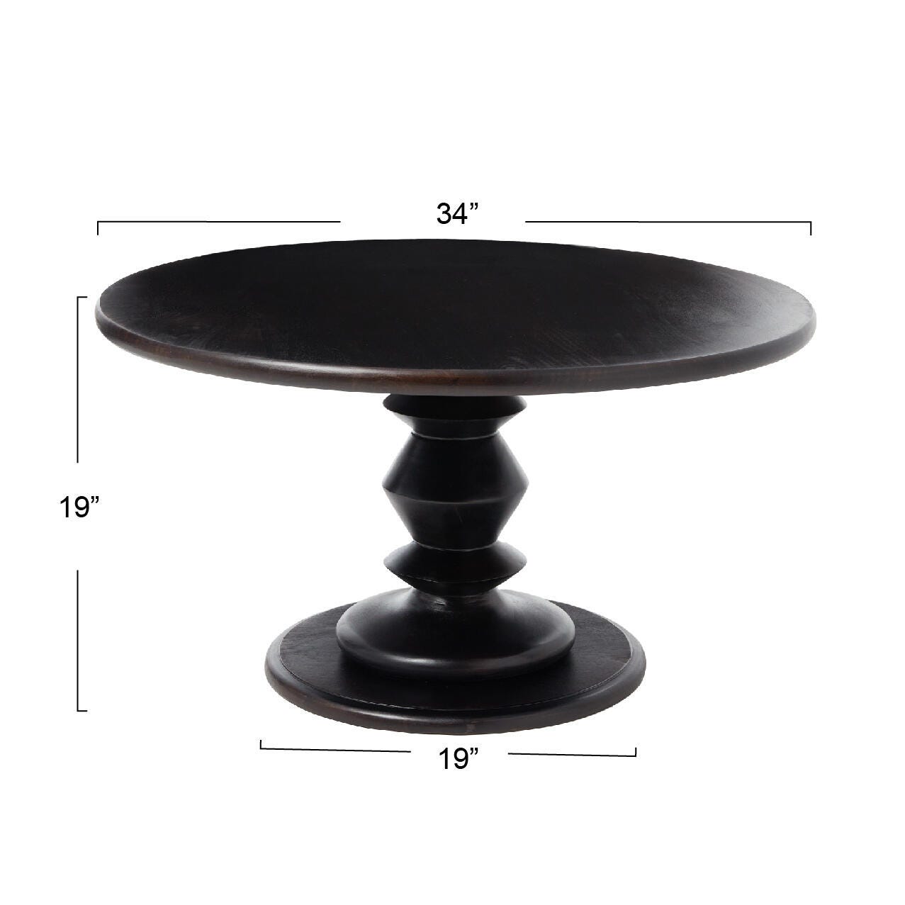 Storied Home Pedestal Accent Coffee Table, Black Walnut, large