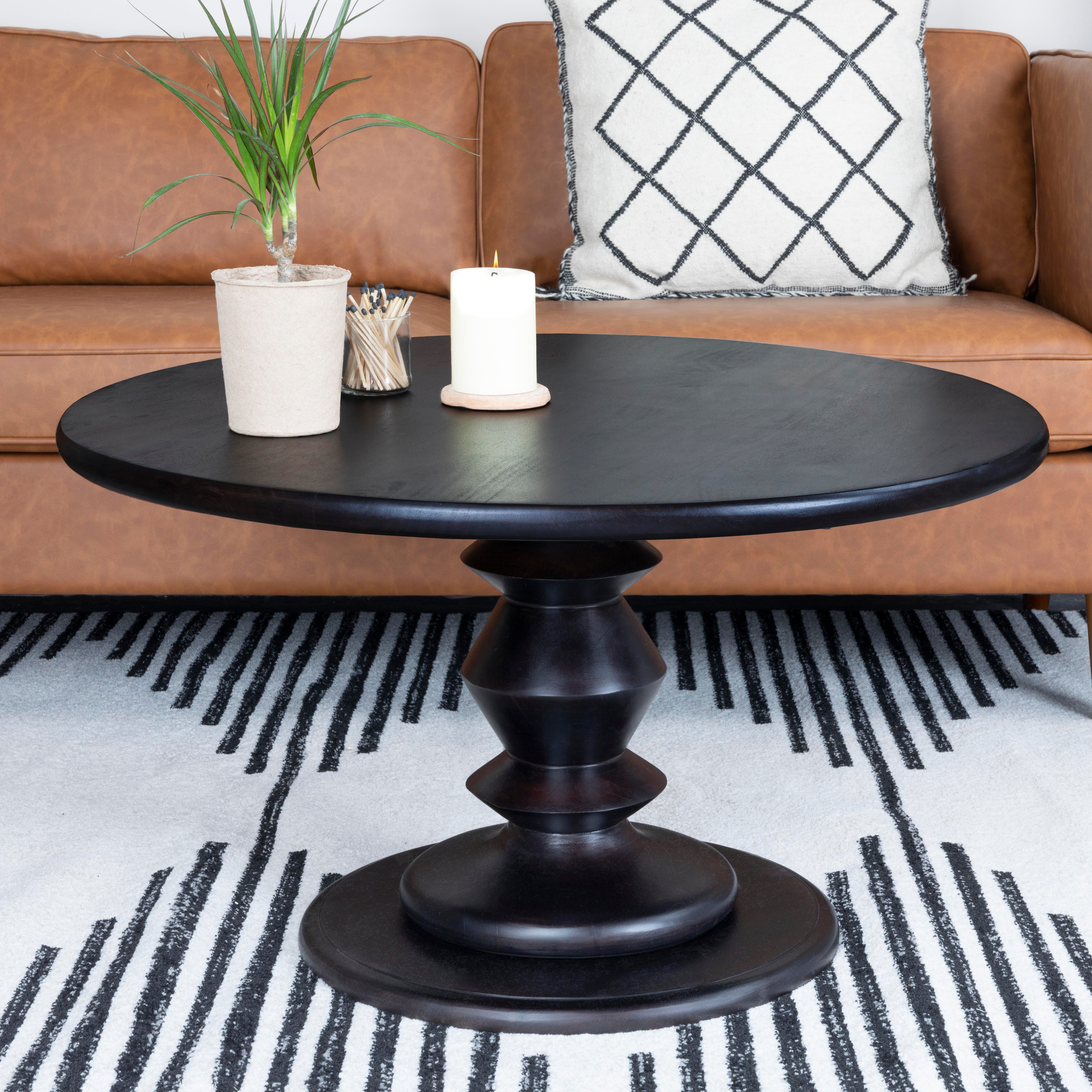 Storied Home Pedestal Accent Coffee Table, Black Walnut, large