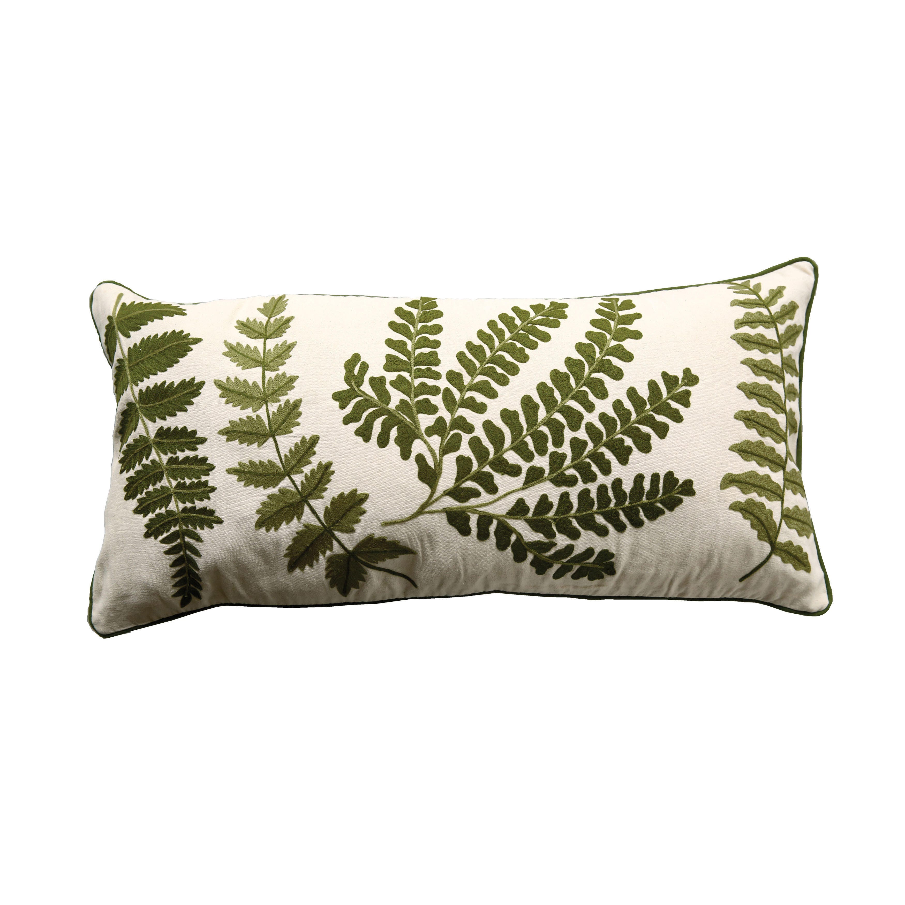 Storied Home Fern Fronds Embroidery Lumbar Pillow, , large
