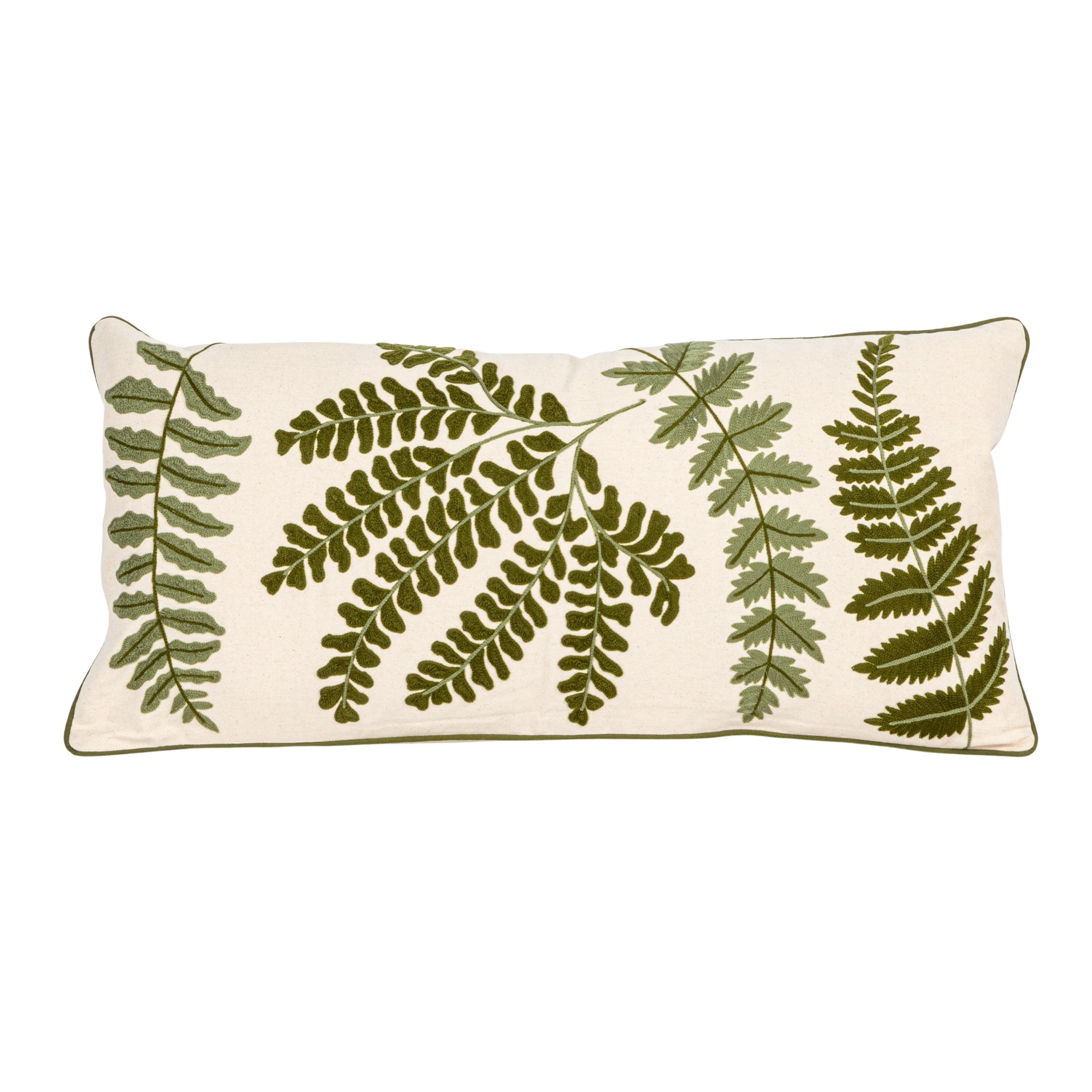 Storied Home Fern Fronds Embroidery Lumbar Pillow, , large