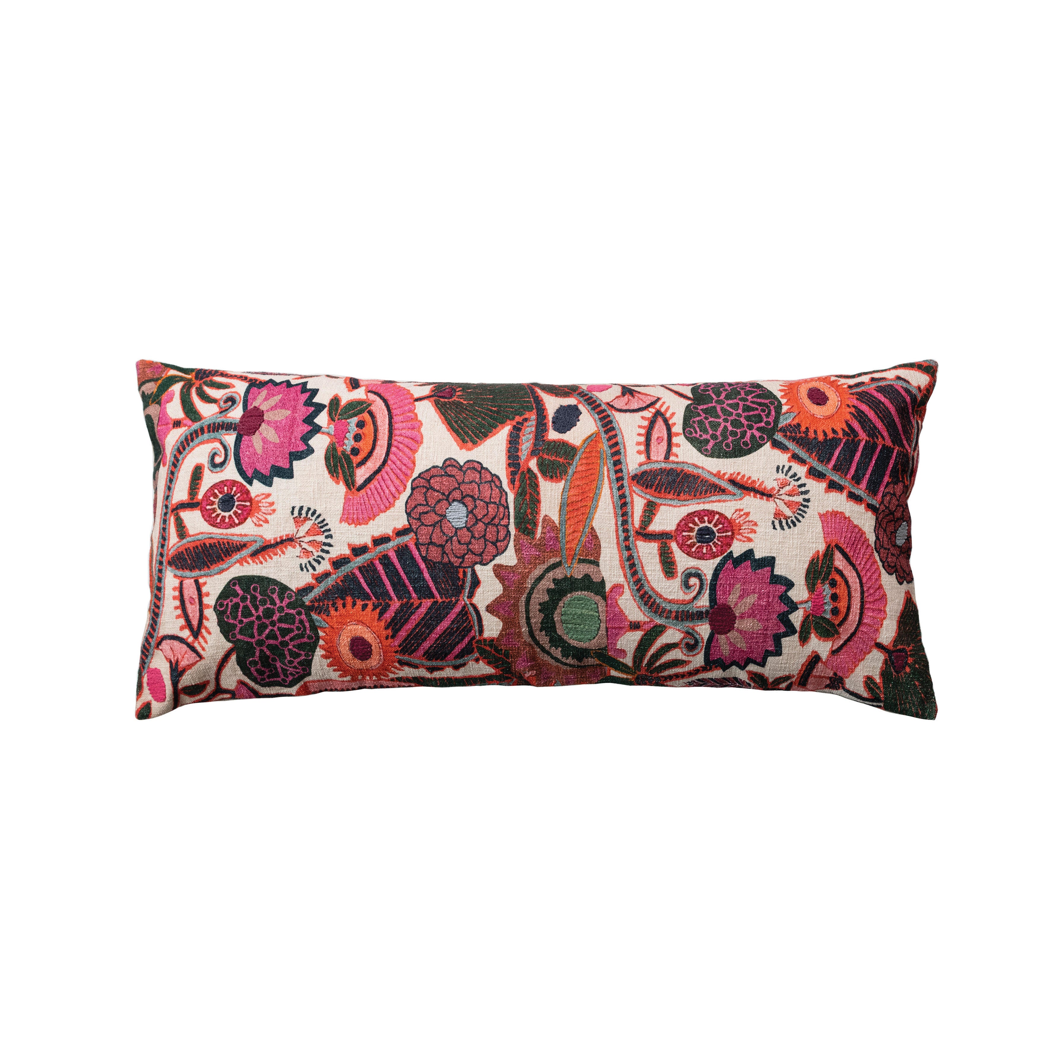 Storied Home Florals and Chambray Back Lumbar Pillow, , large