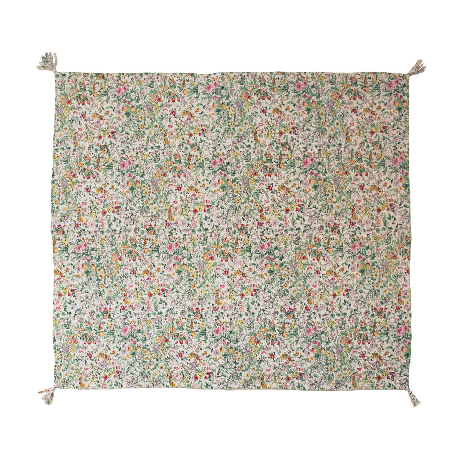 Storied Home Kantha Floral Pattern Quilted Throw, , large