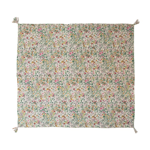 Storied Home Kantha Floral Pattern Quilted Throw