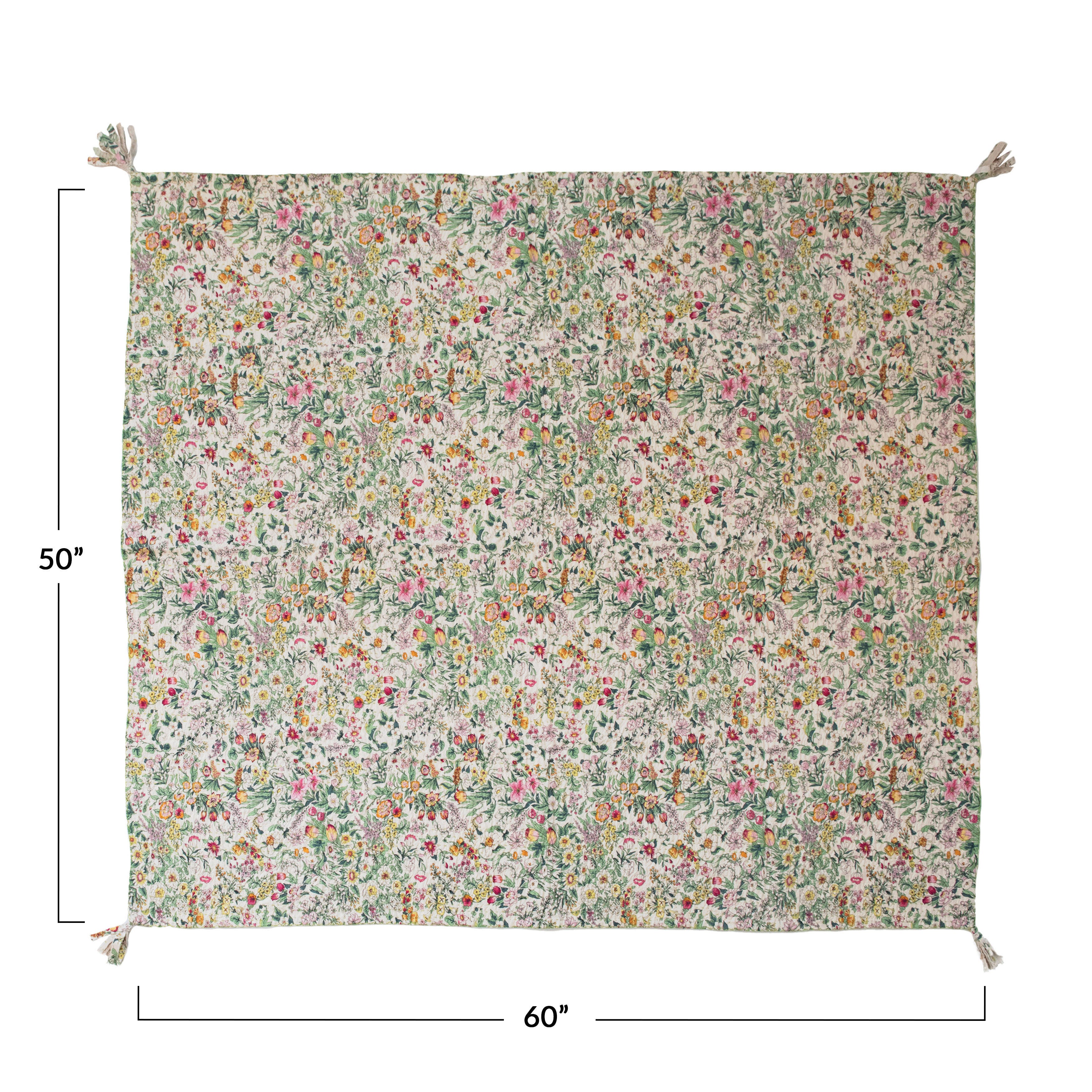 Storied Home Kantha Floral Pattern Quilted Throw, , large