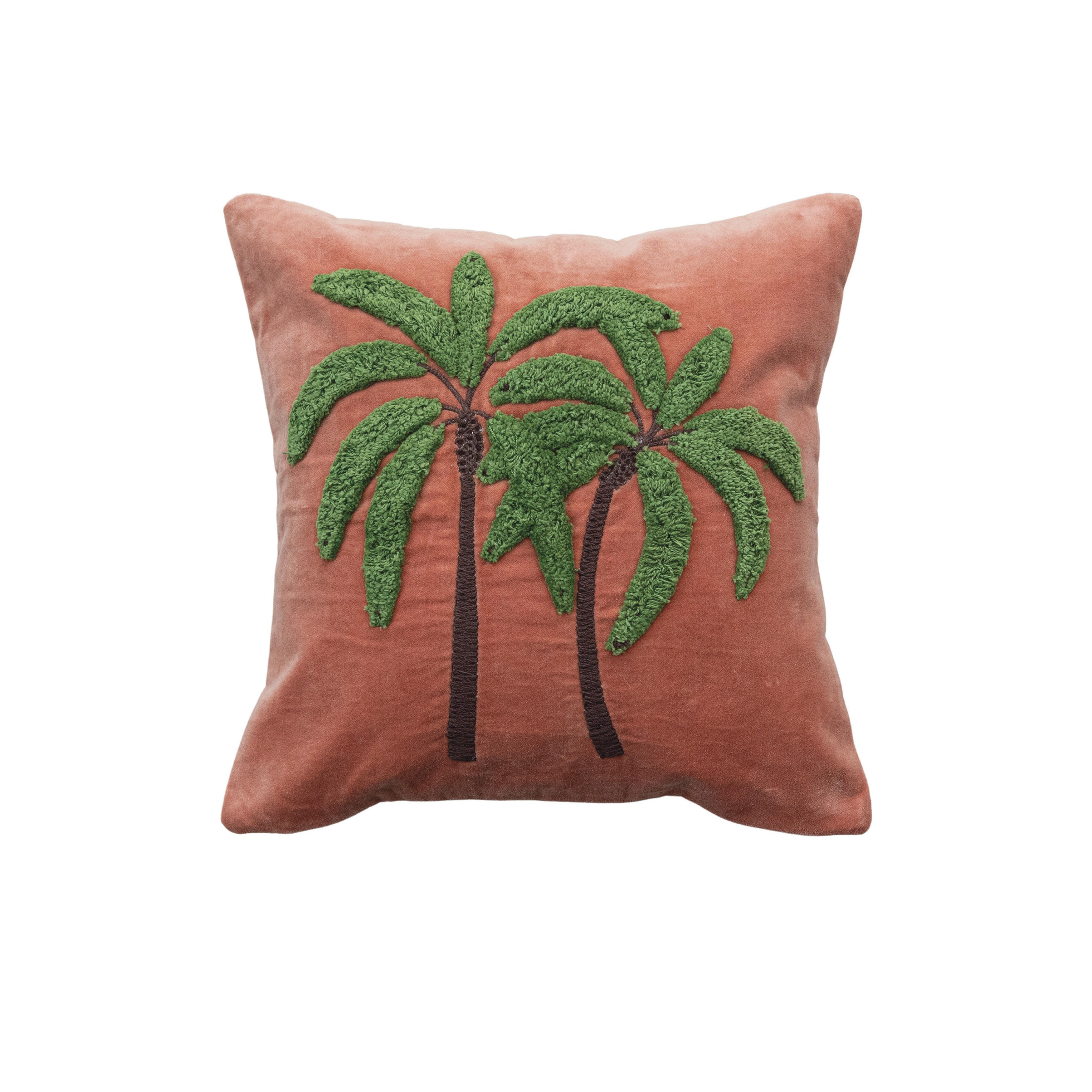 Storied Home Tropical Embroidered Velvet Pillow, , large