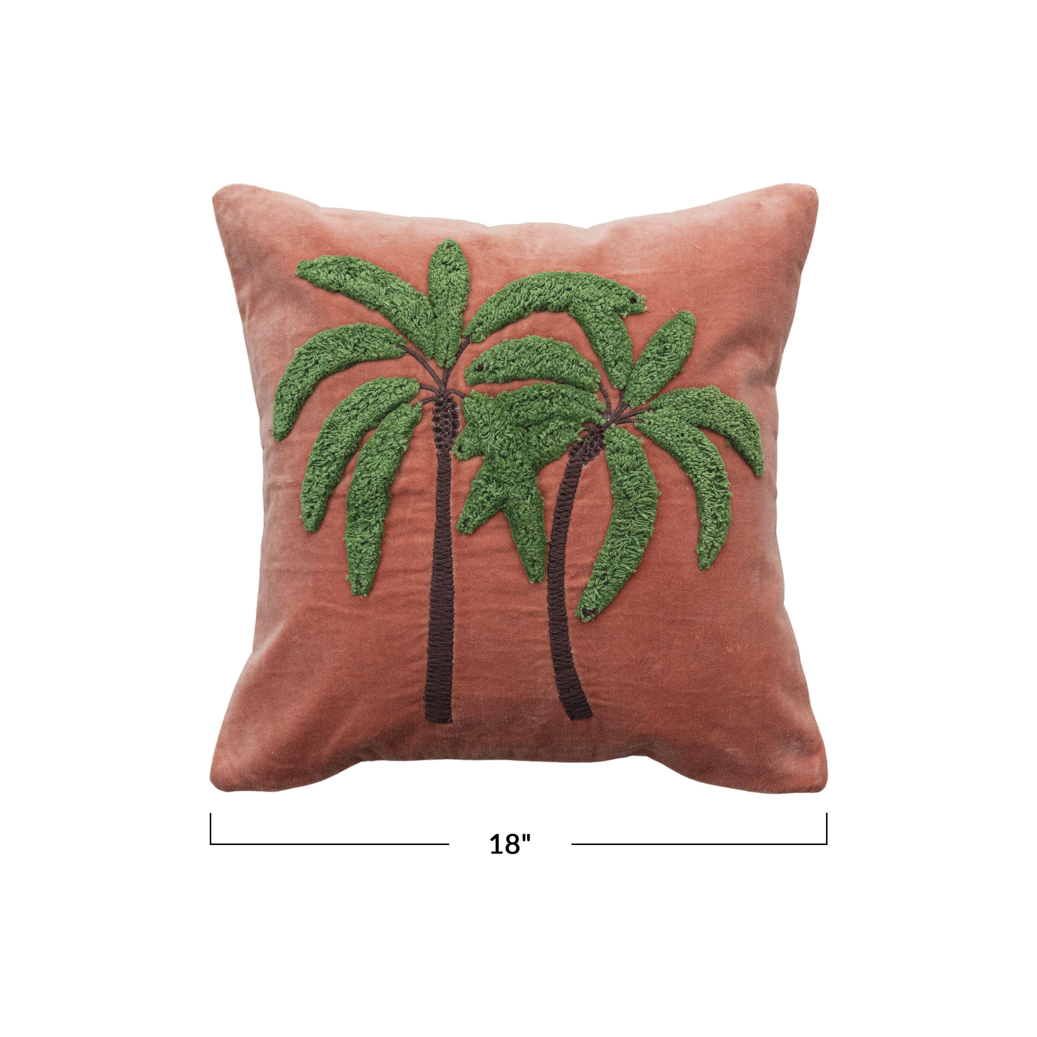 Storied Home Tropical Embroidered Velvet Pillow, , large
