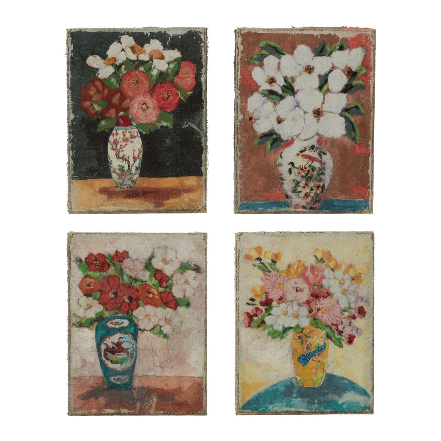 Storied Home Canvas Portrait with Flowers in Vase Wall Decor (Set of 4), , large