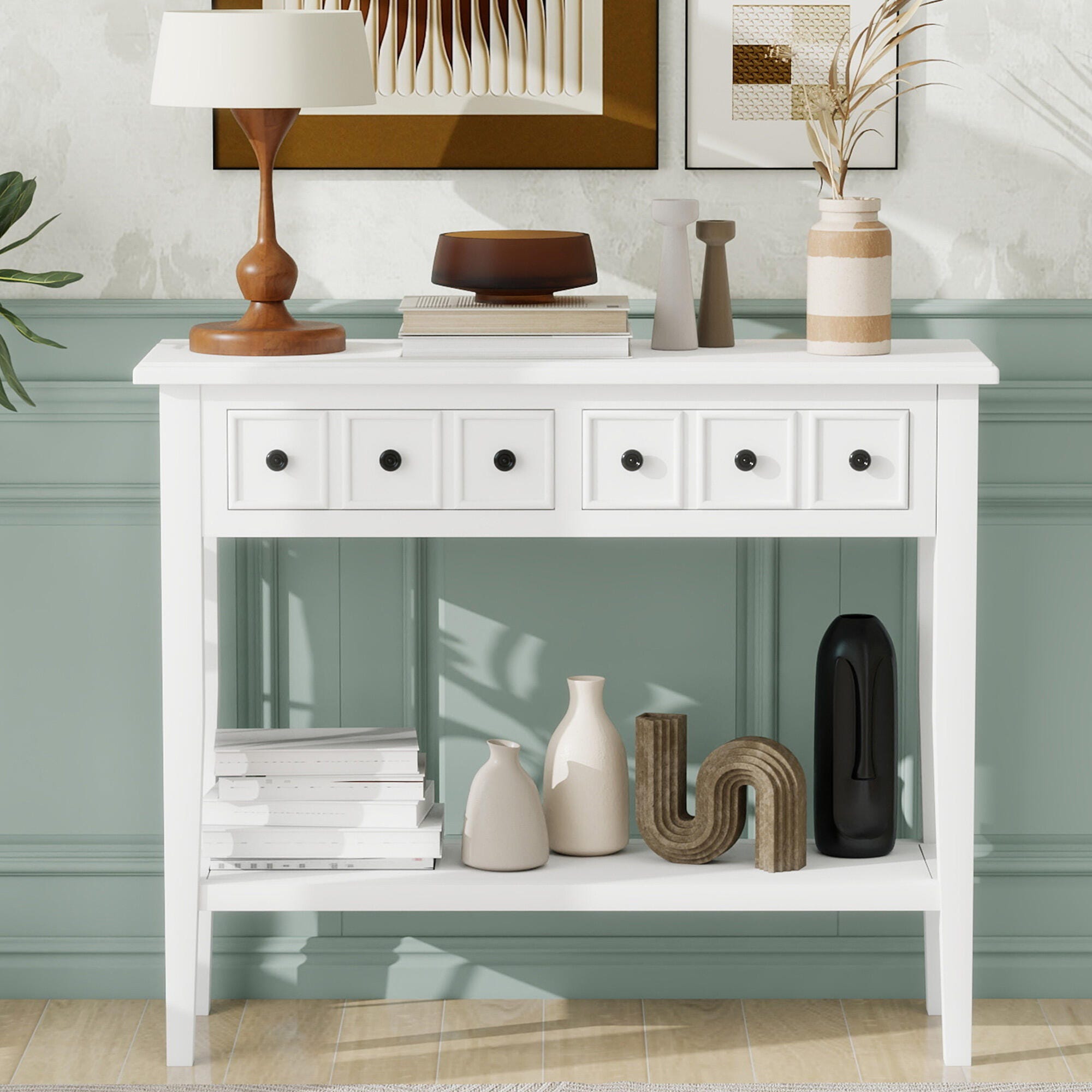 Dovelina Trecy Console Table with Open Shelf, White, rollover