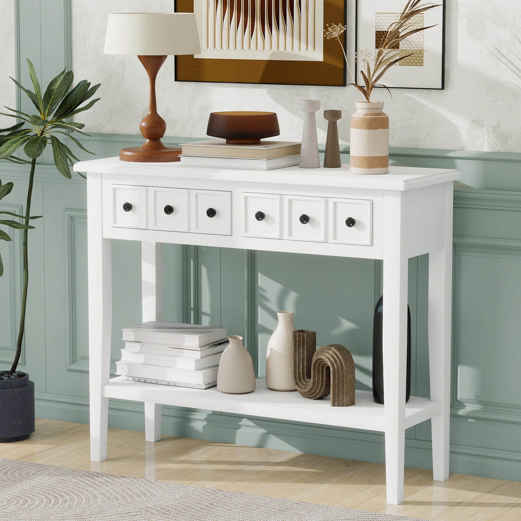 Dovelina Trecy Console Table with Open Shelf, White, large