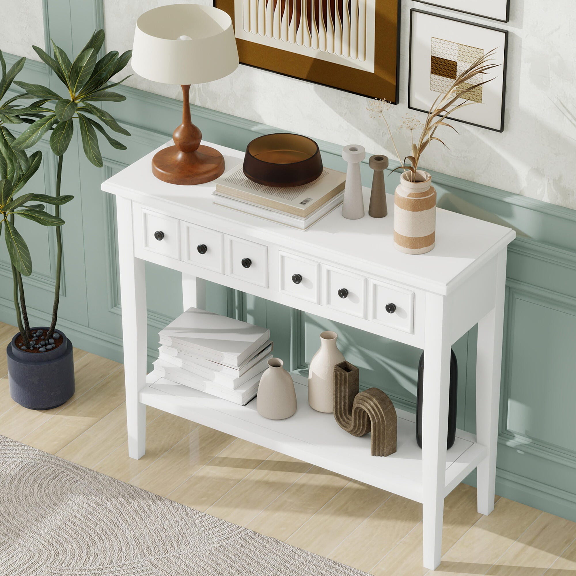 Dovelina Trecy Console Table with Open Shelf, White, large