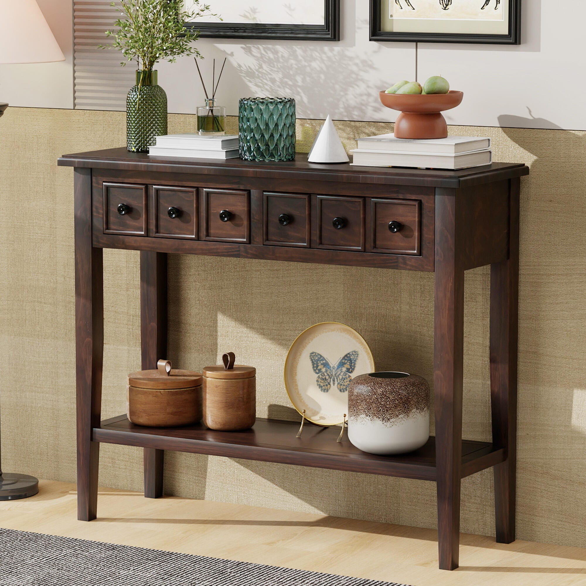 Dovelina Trecy Console Table with Open Shelf, Brown, rollover