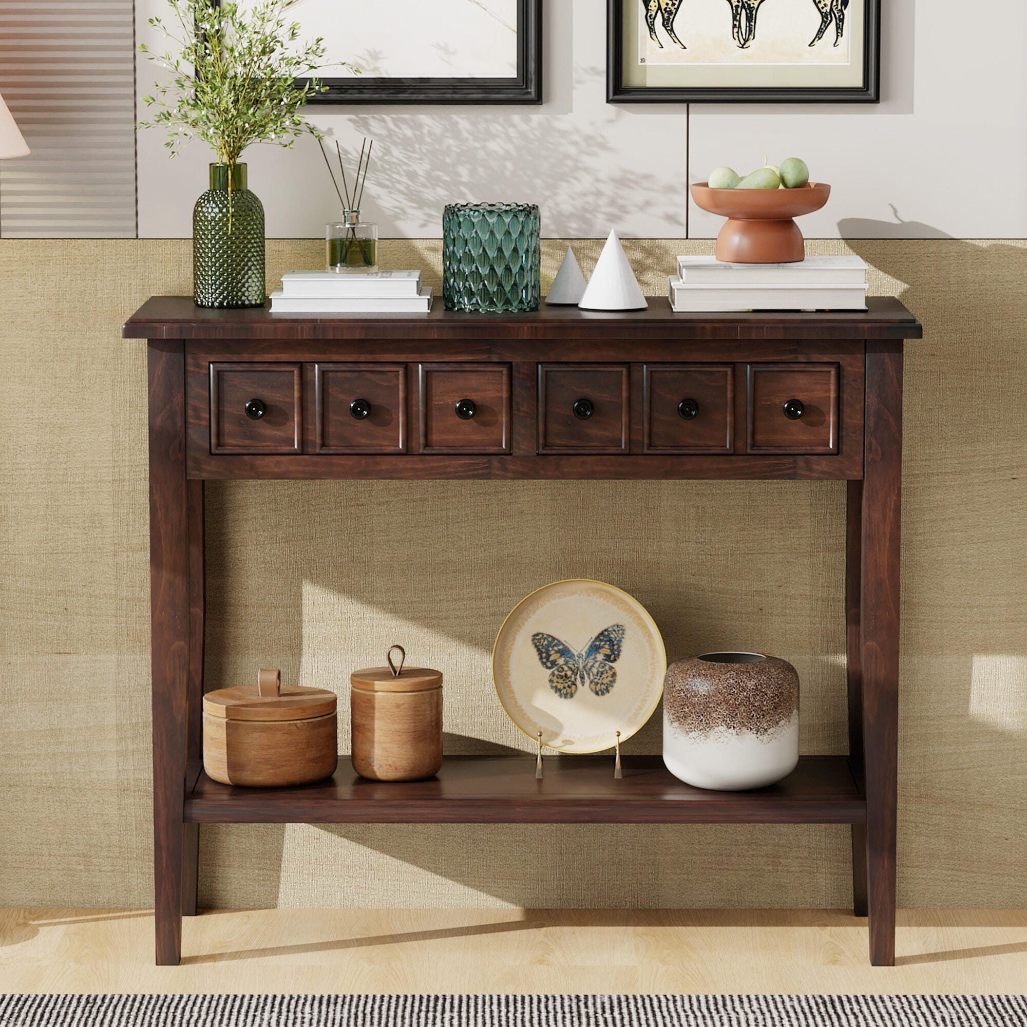 Dovelina Trecy Console Table with Open Shelf, Brown, large